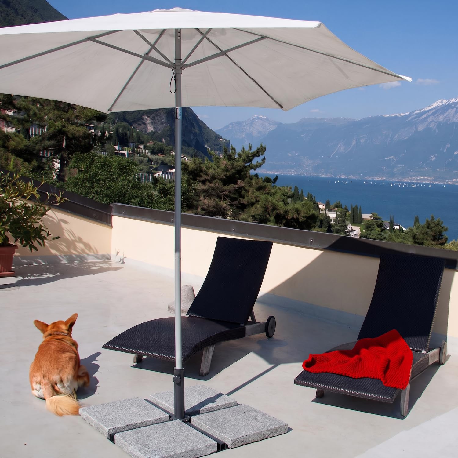 com-four® Pied de Parasol Pliable en Acier pour parasols | Support de parasol en acier thermolaqué pour jardin, terrasse et balcon, adapté à différents mâts et tubes