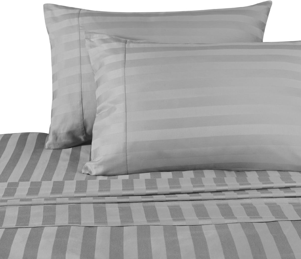 Elegance Linen 1500 Thread Count - Damask Stripes Egyptian Quality Luxurious Silky Soft Wrinkle & Fade Resistant 4-Piece Sheet Set, Up to 18" Deep Pocket, Queen, Gray