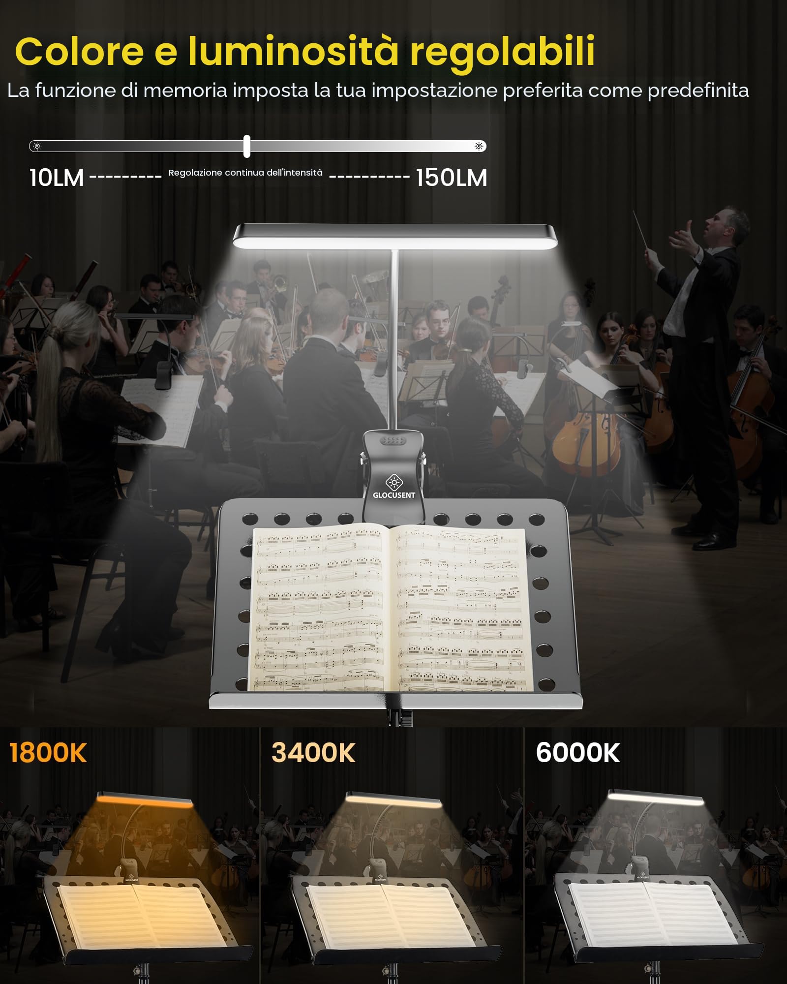 Glocusent 57 LED Lampada per Leggio Musicale (Scatola di stoccaggio inclusa)