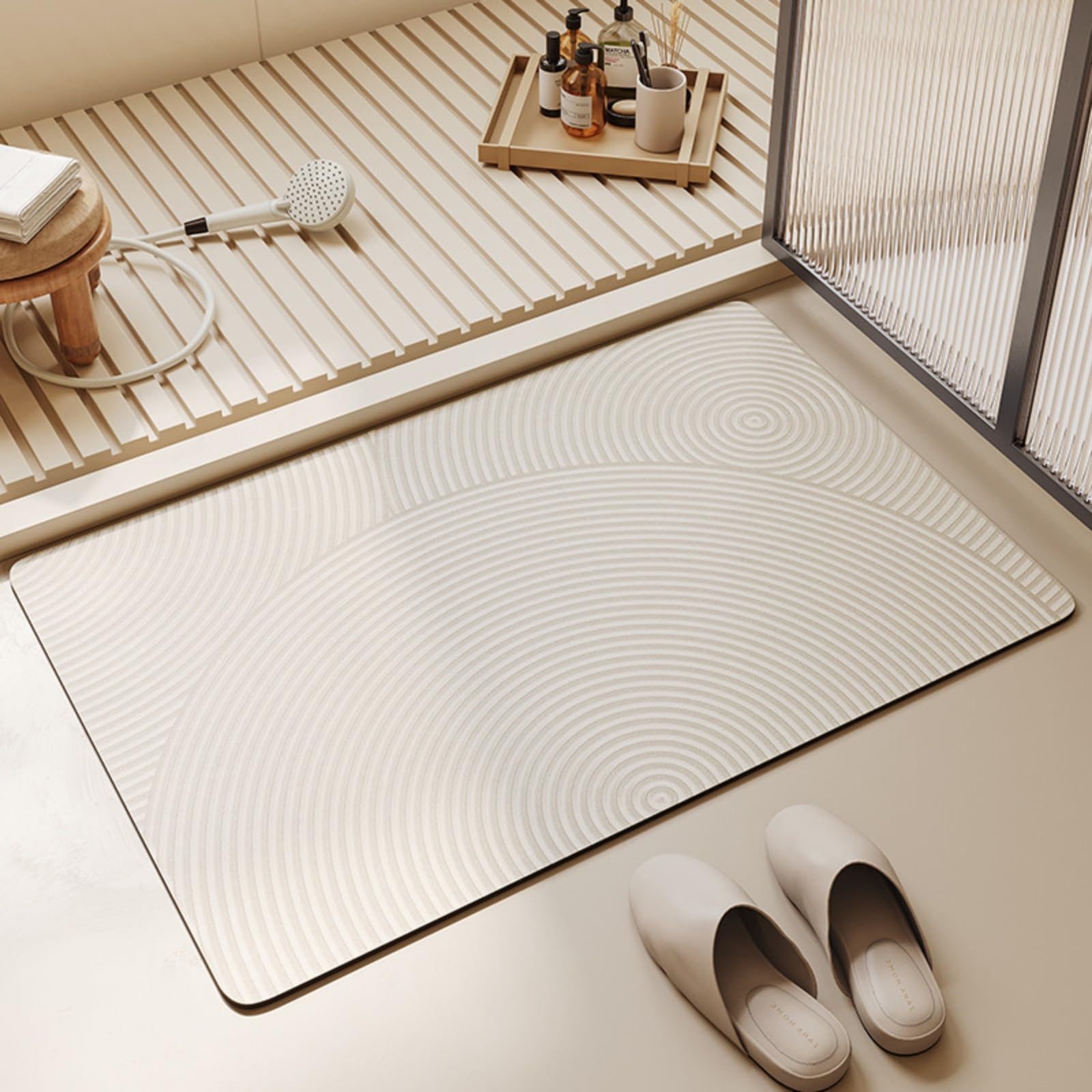 Tapis de bain antidérapant et doux incurvé pour douche et sol de salle de bain