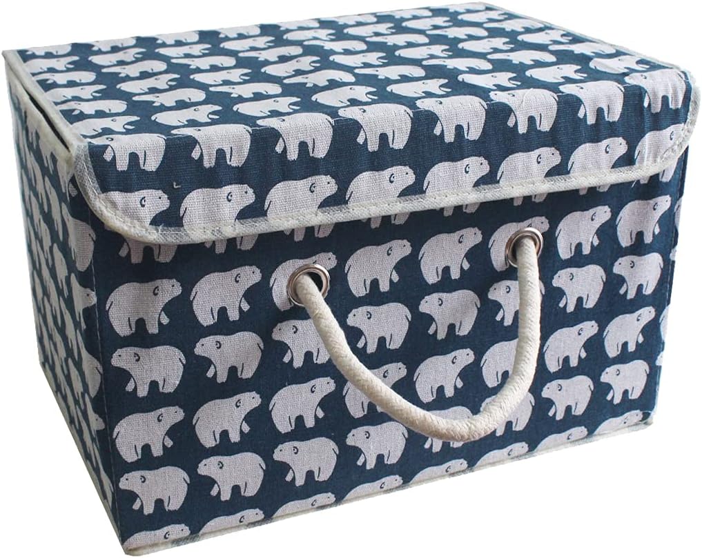 easybuy Storage Boxes Storage Container, Large Capacity Foldable Storage Basket with Handle Cube, Cotton Fabric Storage Compartment with Lids, Laundry Organizer for Clothes/Toys 38 * 25 * 25cm,bear