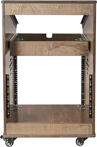 Miniatura 4 de Sound Town Estante de estudio de madera contrachapada de abedul báltico macizo con tapa mezcladora inclinada de 11U, frontal de 10U, cajón de 2U,