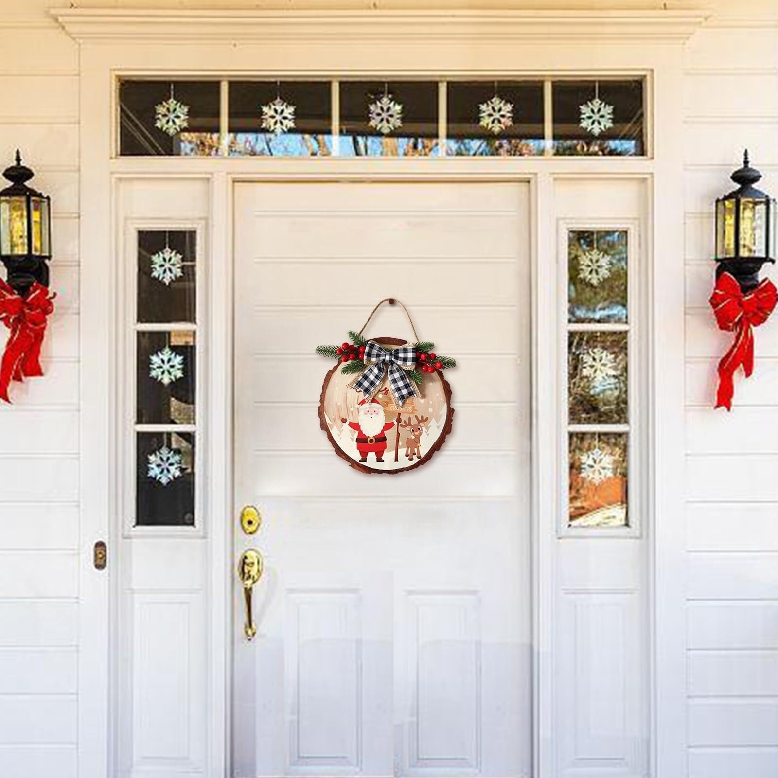 Corona De Navidad para Puerta Letrero De Madera For Puerta Colgante De Navidad, Letrero De Madera Interior Decorativo Redondo Artificial Guirnalda
