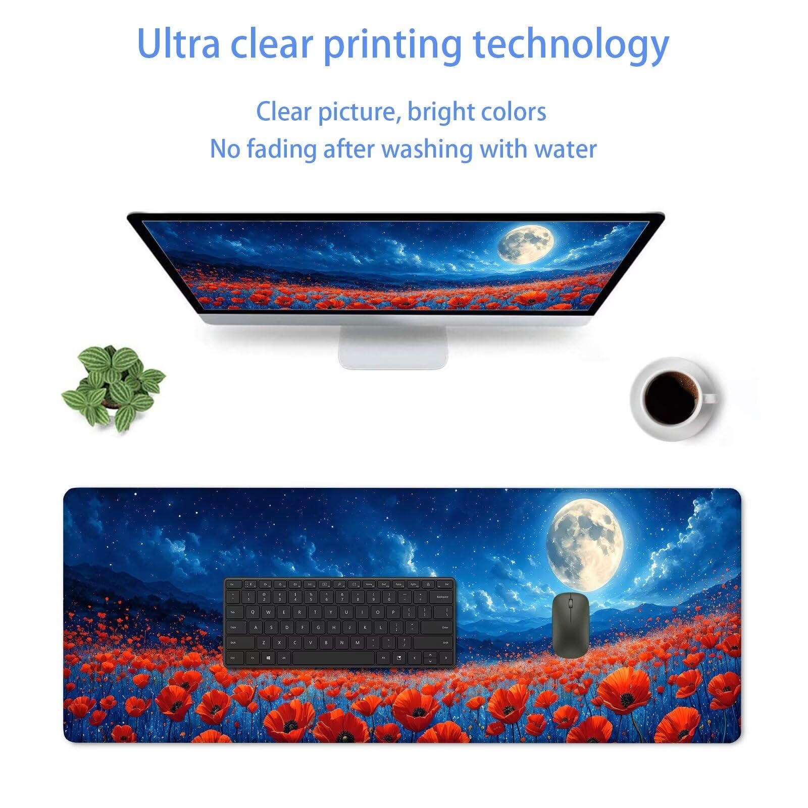 Blu Tappetino Mouse Gaming, Tappetino Mouse XXL 1200 x 500 mm, Tappetino Mouse Fiore, Mouse Pad con Base Antiscivolo, Bordi Cuciti Tappetino per Mouse, Tappetino Mouse Gaming di Alta Precisione S-445