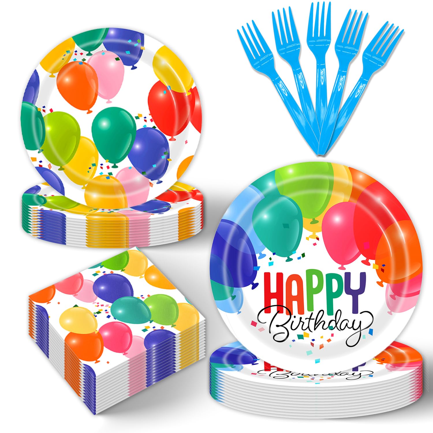 96Pcs Happy Birthday Party Supplies Tableware Set Rainbow Polka Dot Plates Napkins Forks Serves 24 Guests Rainbow Confetti Balloons Birthday Party