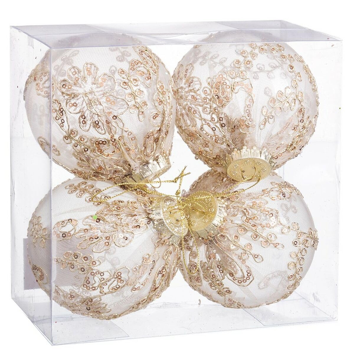 BigBuy Christmas Christmas Baubles Champagne Plastic Woven 10 x 10 x 10 cm (4 Units)