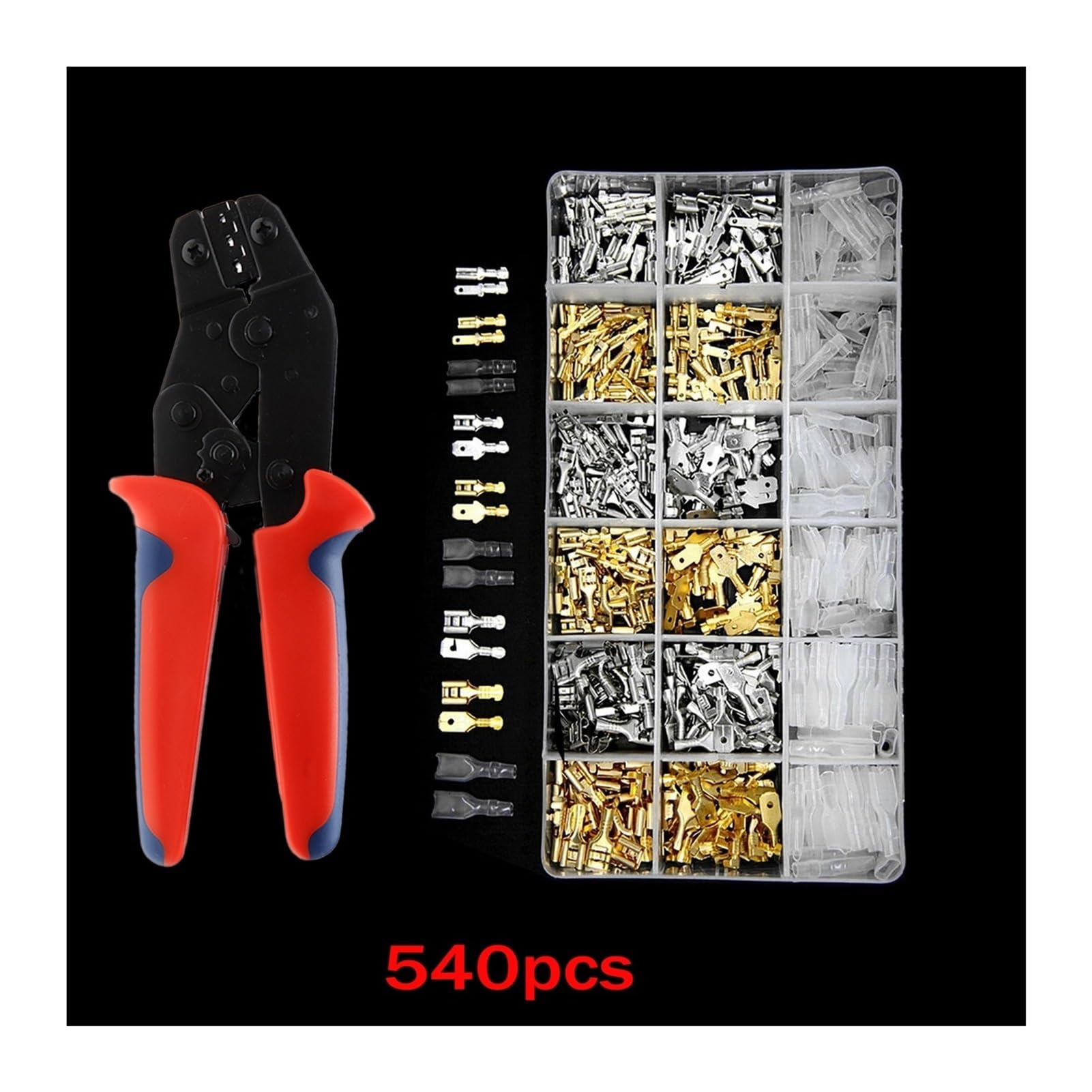 Conectores de aislamiento macho/madre, Kit surtido de conectores crimpado hembra/macho 2,8/4,8/6,3 mm, multicolor, con alicates(900pcs Gold)