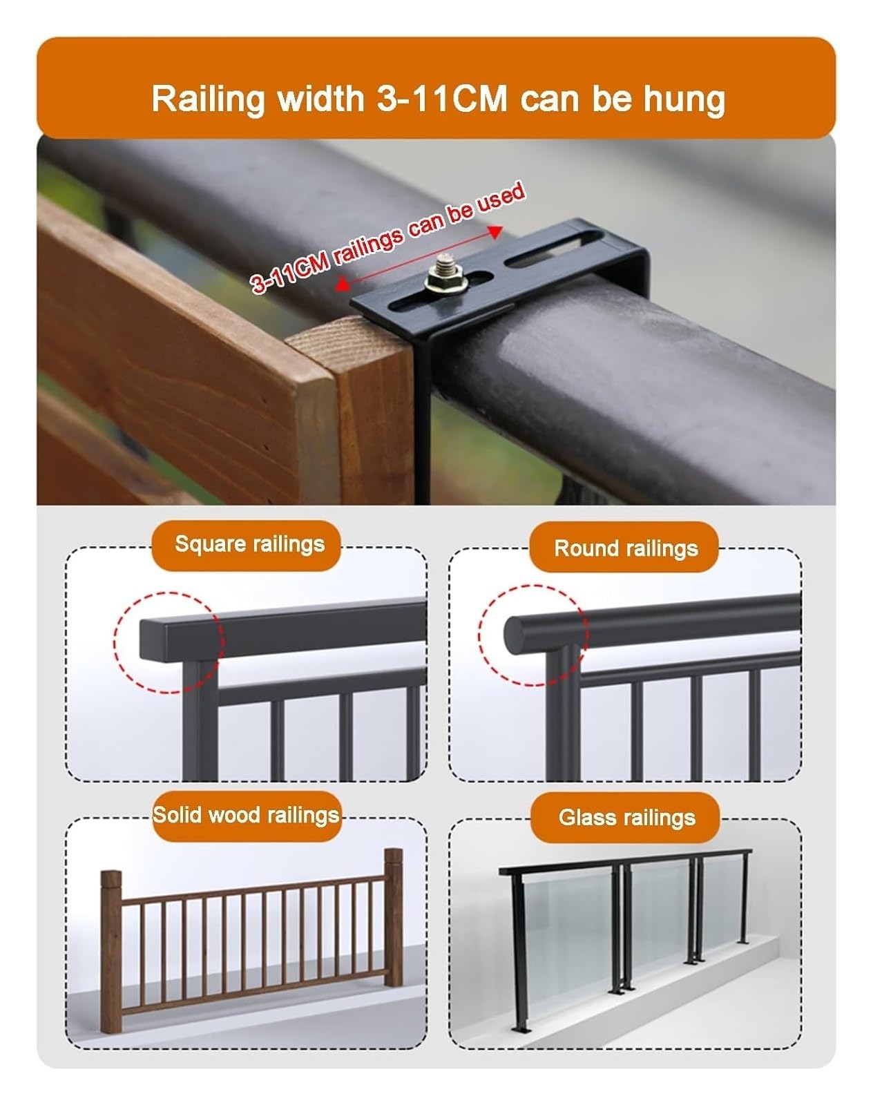 Table de Balcon Suspendue Balcony Railing Table,Outdoor Folding Hanging Table,Deck Tables for Outside,Patio,Balcony，Folding Balcony Bar Table for Railings，Adjustable Height Outdoor Desk(A-L60*W20CM)