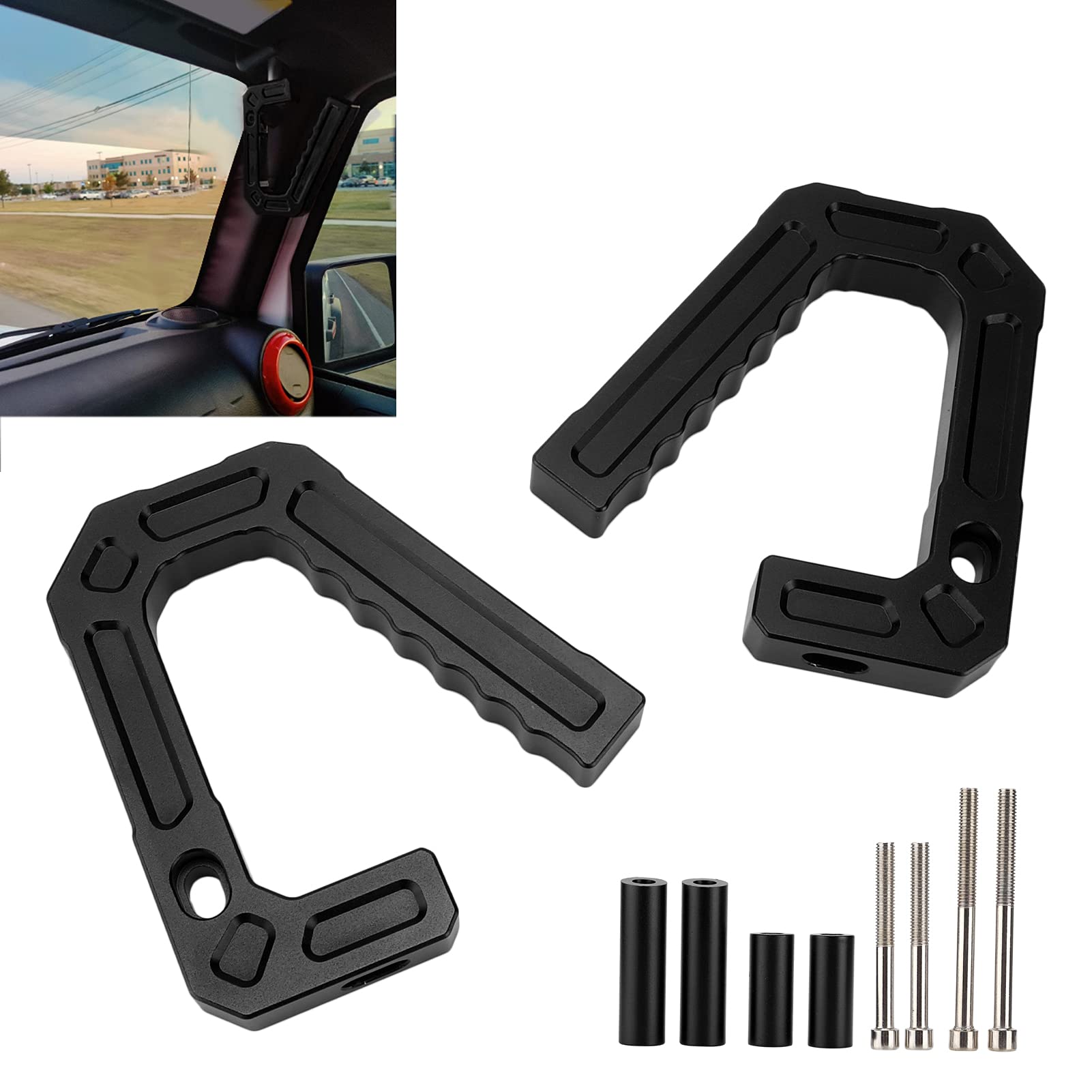 Vorderer Haltegriff, Ersatz-Haltegriffe aus Aluminium für Vordere Haltegriffe, Haltegriffe für Wrangler 07–18 JK/Unlimited Sport Sahara Rubicon-Modelle(Schwarz)