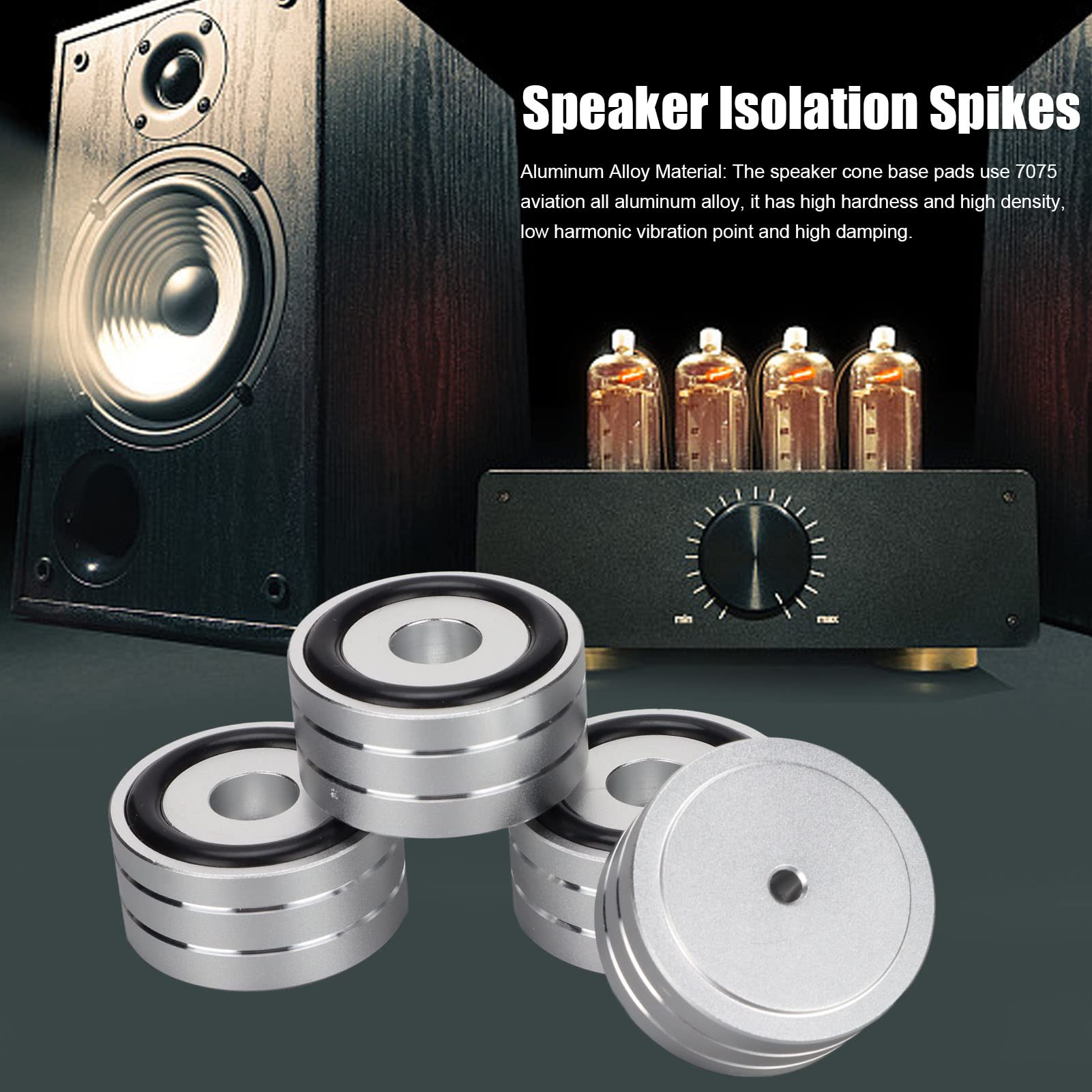 4pcs 40x20mm Speakers Spikes, Feet Isolation Stands with Non Slip Rubber Rings, Aluminum Alloy Spikes Stands for CD, DVD Players, Tube Amplifiers, Stereos(Silver)