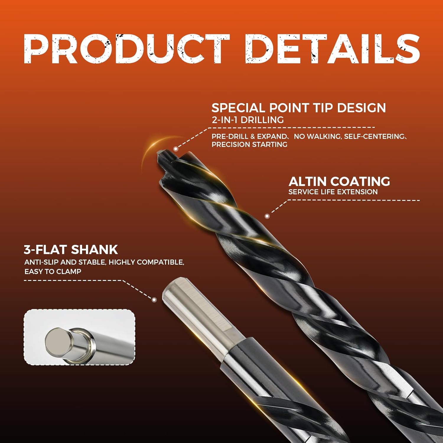 Luckyway Cobalt Drill Bit Set 21 PCS 1/16"-1/2" with Bullet Point Tip and Countersink Drill Bit 4 PCS 1/4"-5/8", TiAlN Coated for Hardened Metal, Mild Steel, Stainless Steel