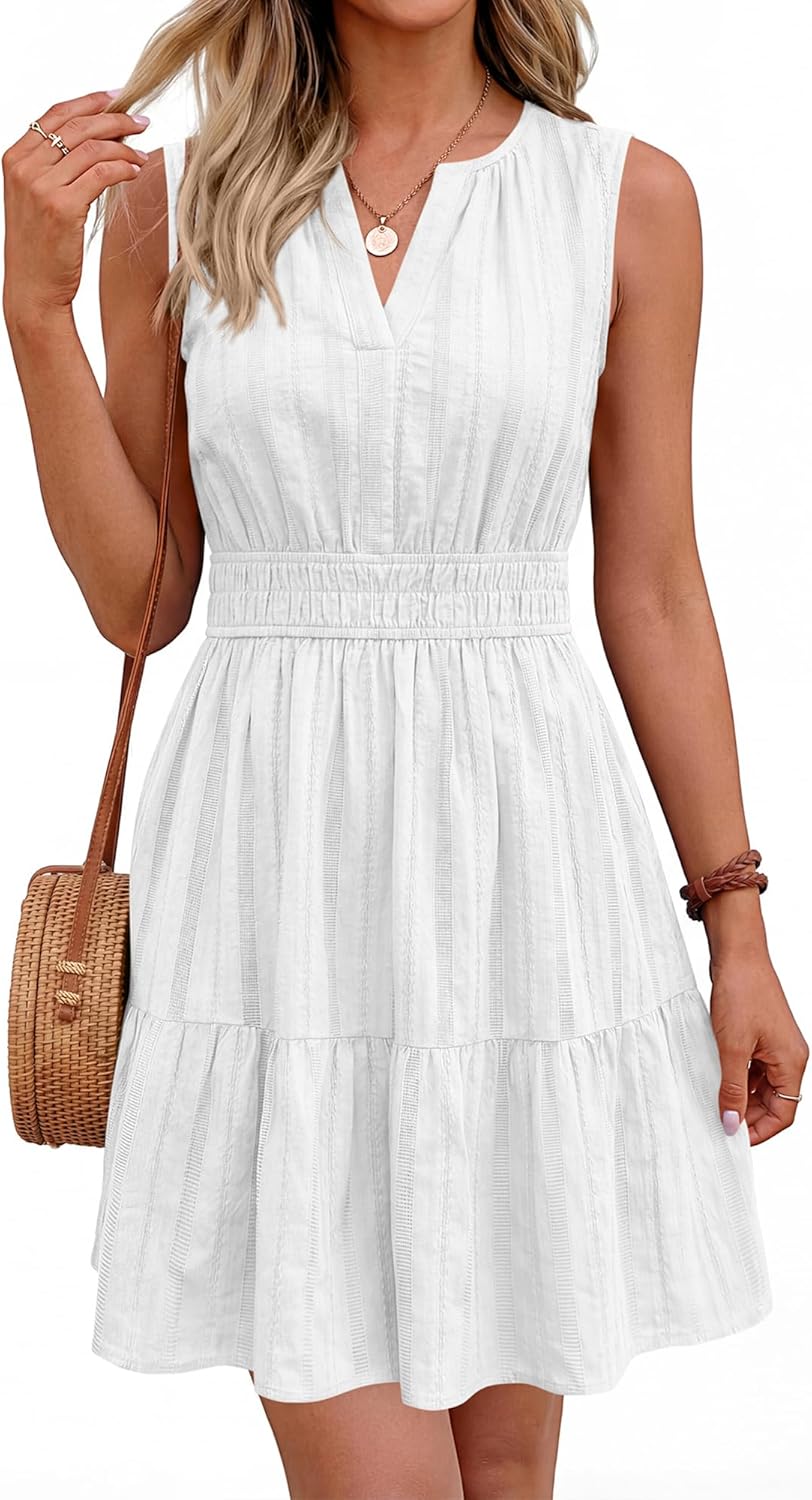 BTFBM Women’s Summer Dresses 2026 Sleeveless V Neck Casual Mini Dress Swing Boho A Line Beach Vacation Sundress Pockets - Image 6
