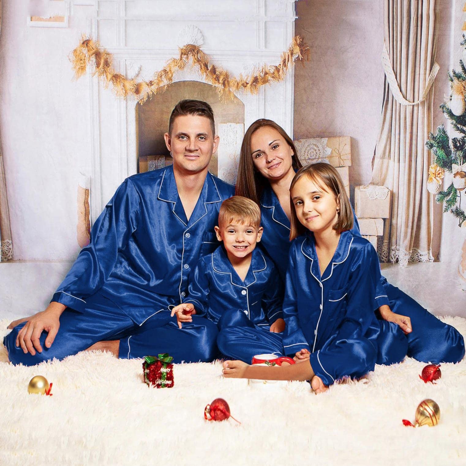 Sheey Seda Pijamas Navidad Familia Conjunto de Pantalones y Pijama Color Sólido Rojo Trajes Familiar Talla Grande Ropa Pijama Hombre Invierno Bebé Niños Mujer Otoño Chaqueta Abrigo Jersey