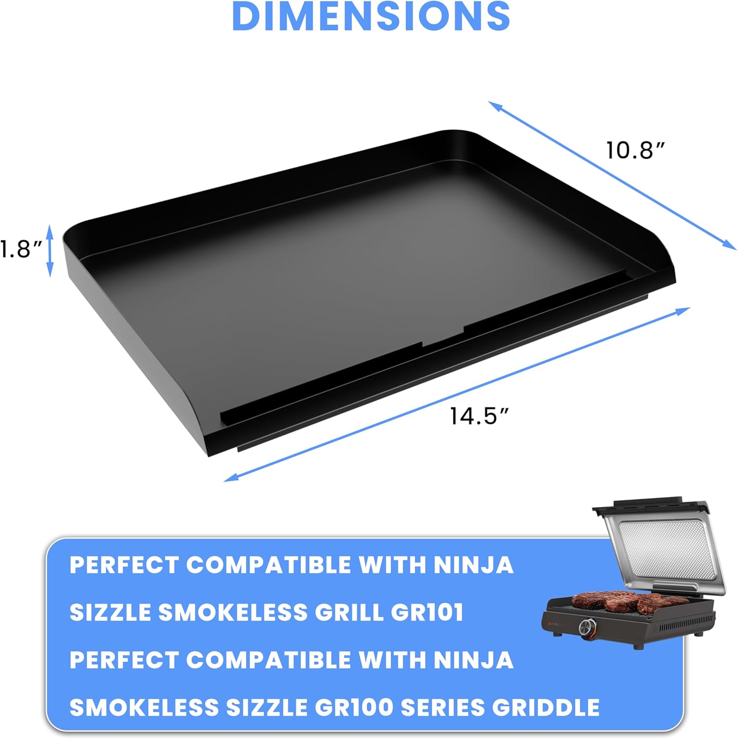 GR101 Cast Iron Griddle for Ninja Sizzle Smokeless Indoor Grill, Nonstick Flat Top Grill Plate for GR100 Electric Grill, for Ninja Sizzle Grill Griddle Plate with 20 Pcs Disposable Parchment Paper
