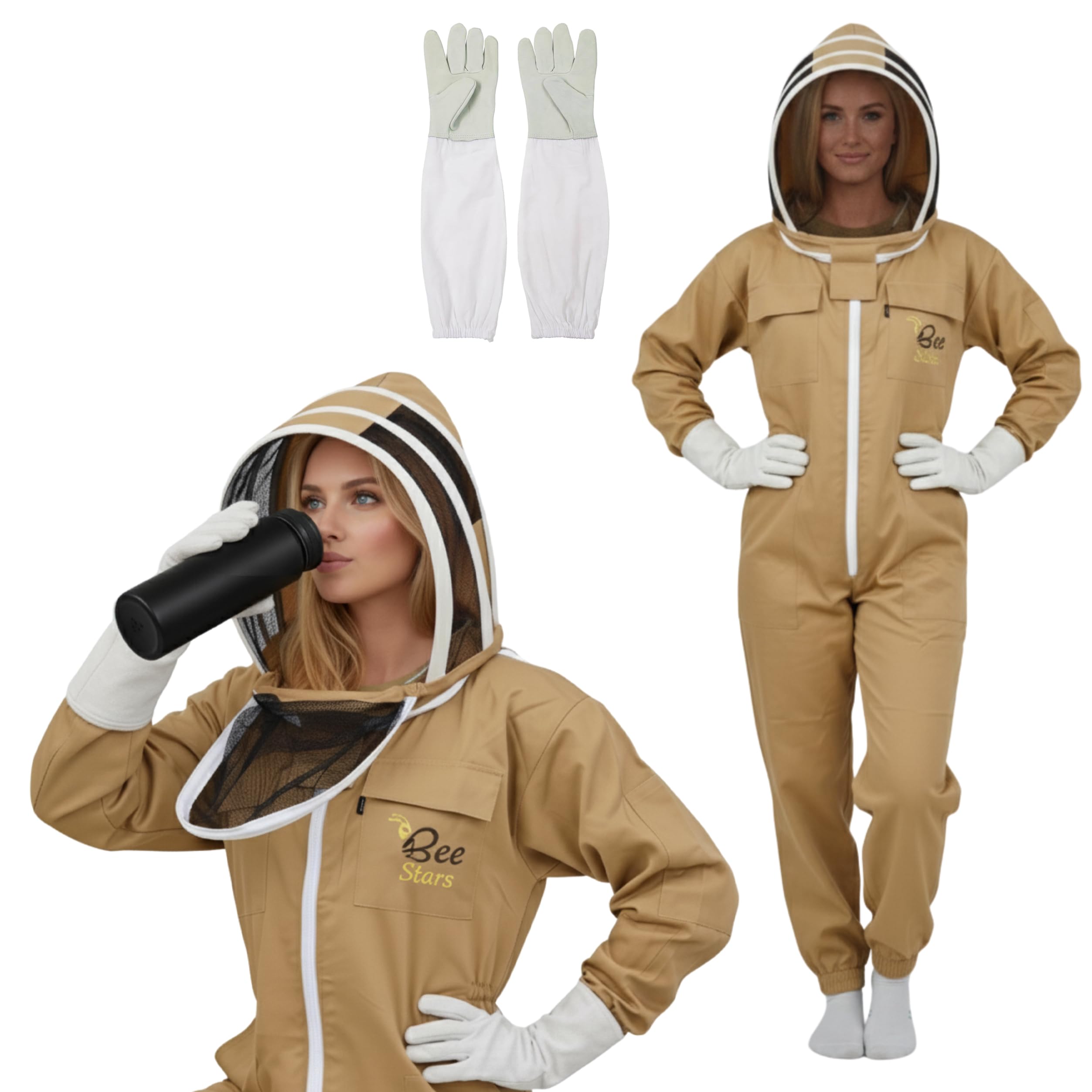 Bee Suit with Fencing Veil One Pair Gloves Polycotton Sting Proof Beekeeping Suit for Beekeeper
