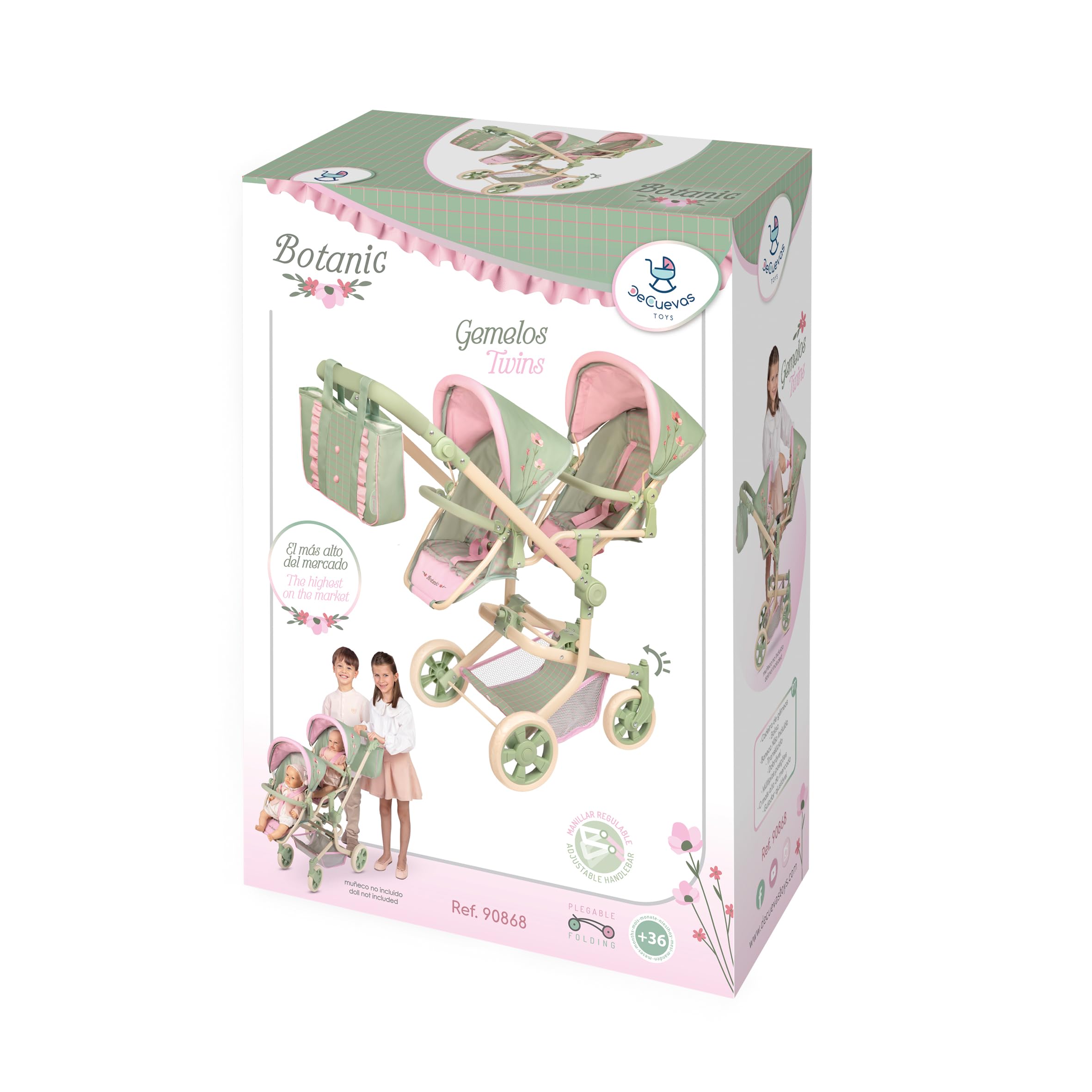 Carro de Muñecas Silla Gemelar Multiposición Plegable con Bolso Botanic DeCuevas 90868