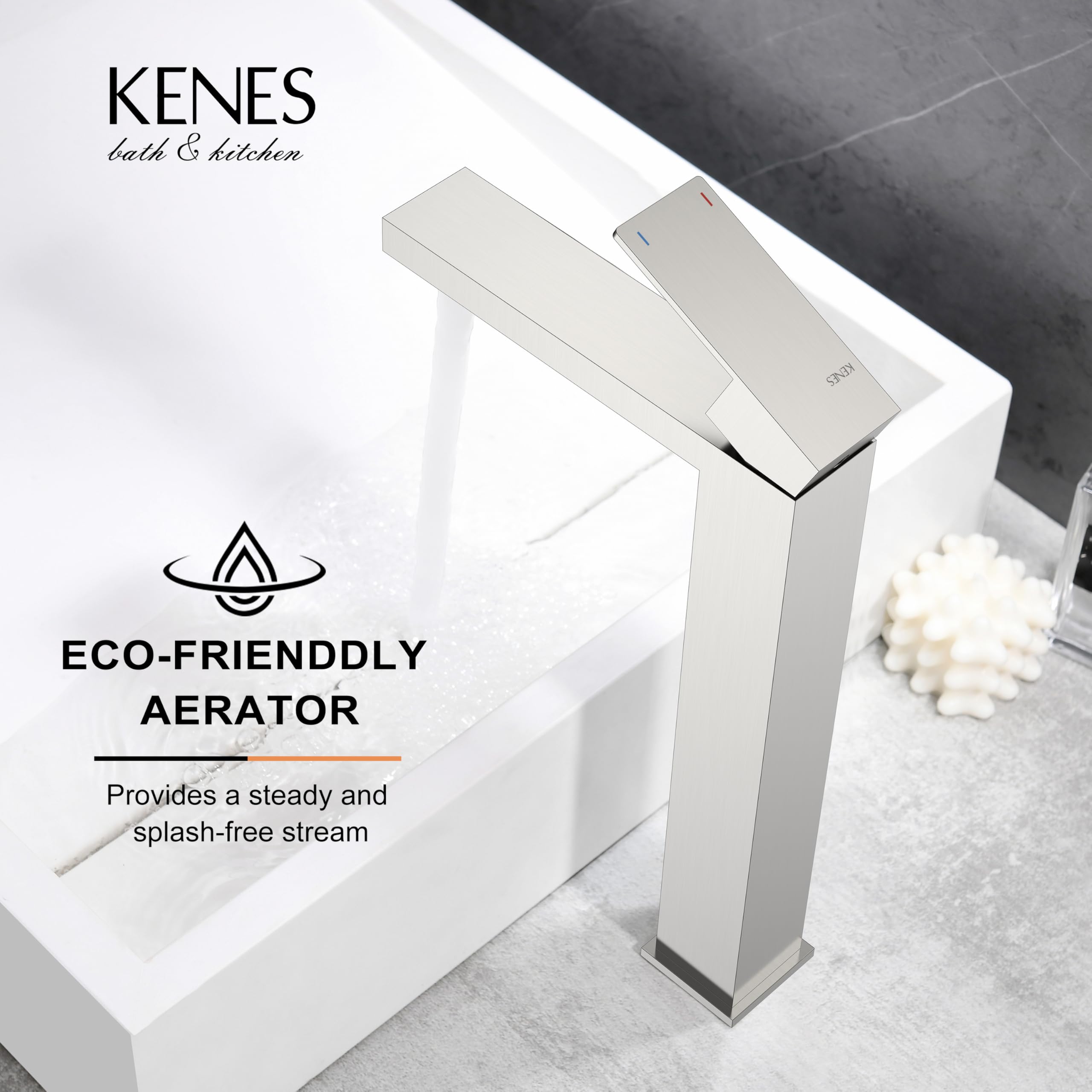 KENES Brushed Nickel Vessel Sink Facuet Single Handle Tall