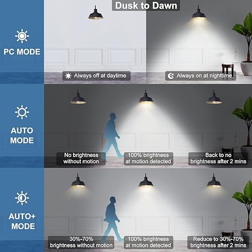 Miniatura 3 de INNOSPARX Luz de granero con sensor de movimiento de 10 pulgadas para exteriores, del anochecer al amanecer, luz de cuello de cisne negro, montaje