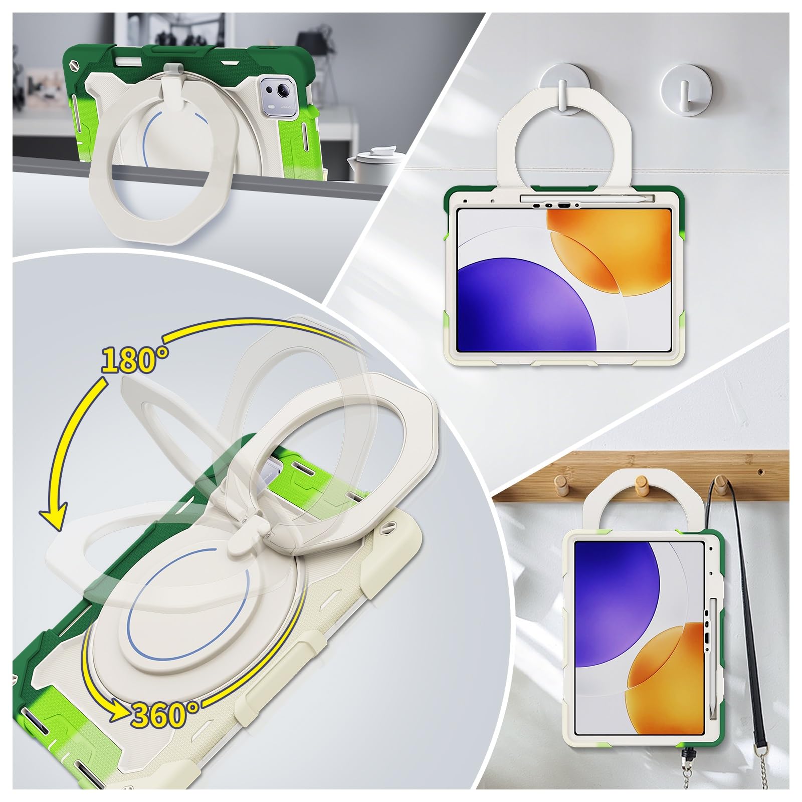 Custodia protettiva completa, resistente, per Xiaomi Pad 7S Pro da 12,5 pollici, supporto girevole a 360°, tracolla, portapenne e anello per impugnatura, copertura antiurto, per bambini e adulti