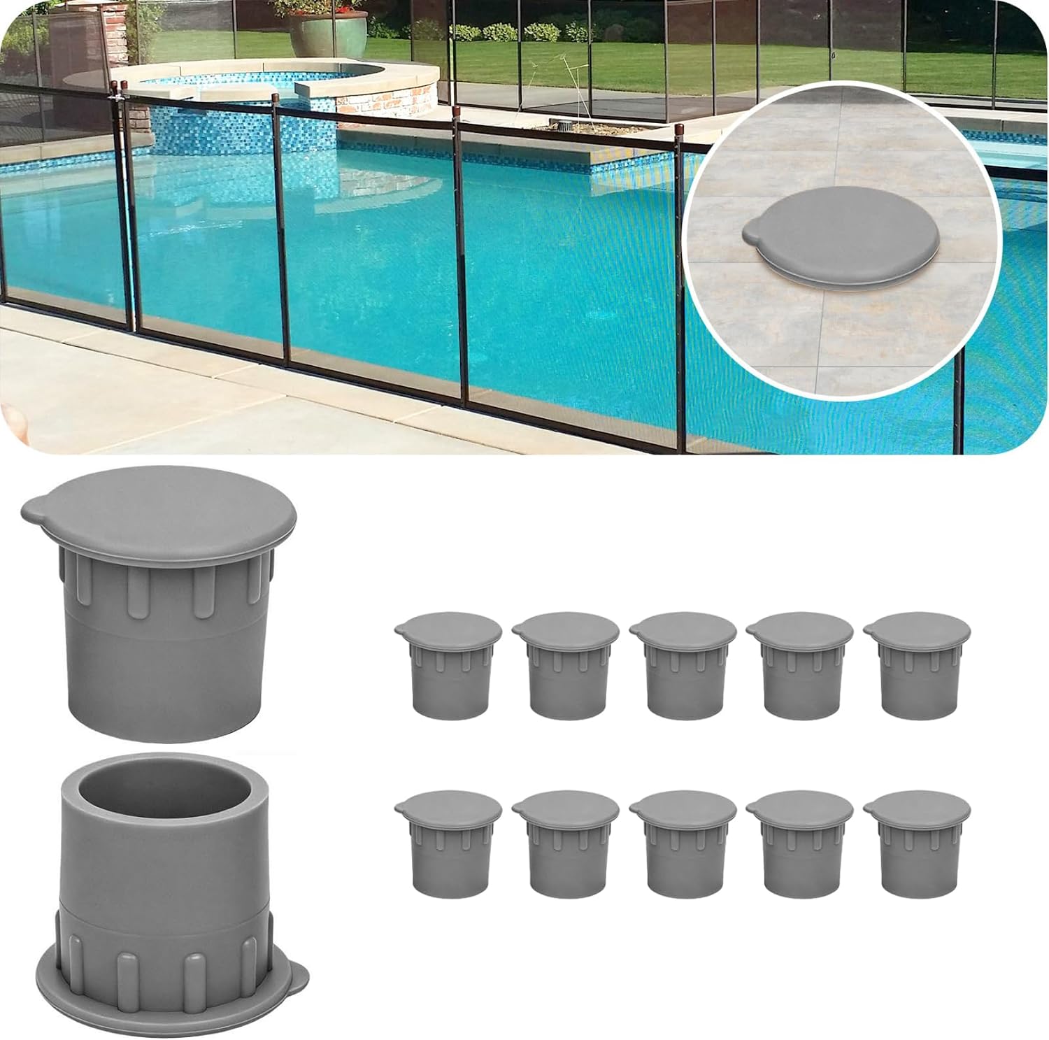 12pcs Silicone Pool Fence Hole Caps Patio Accessory Gray One Size image 3