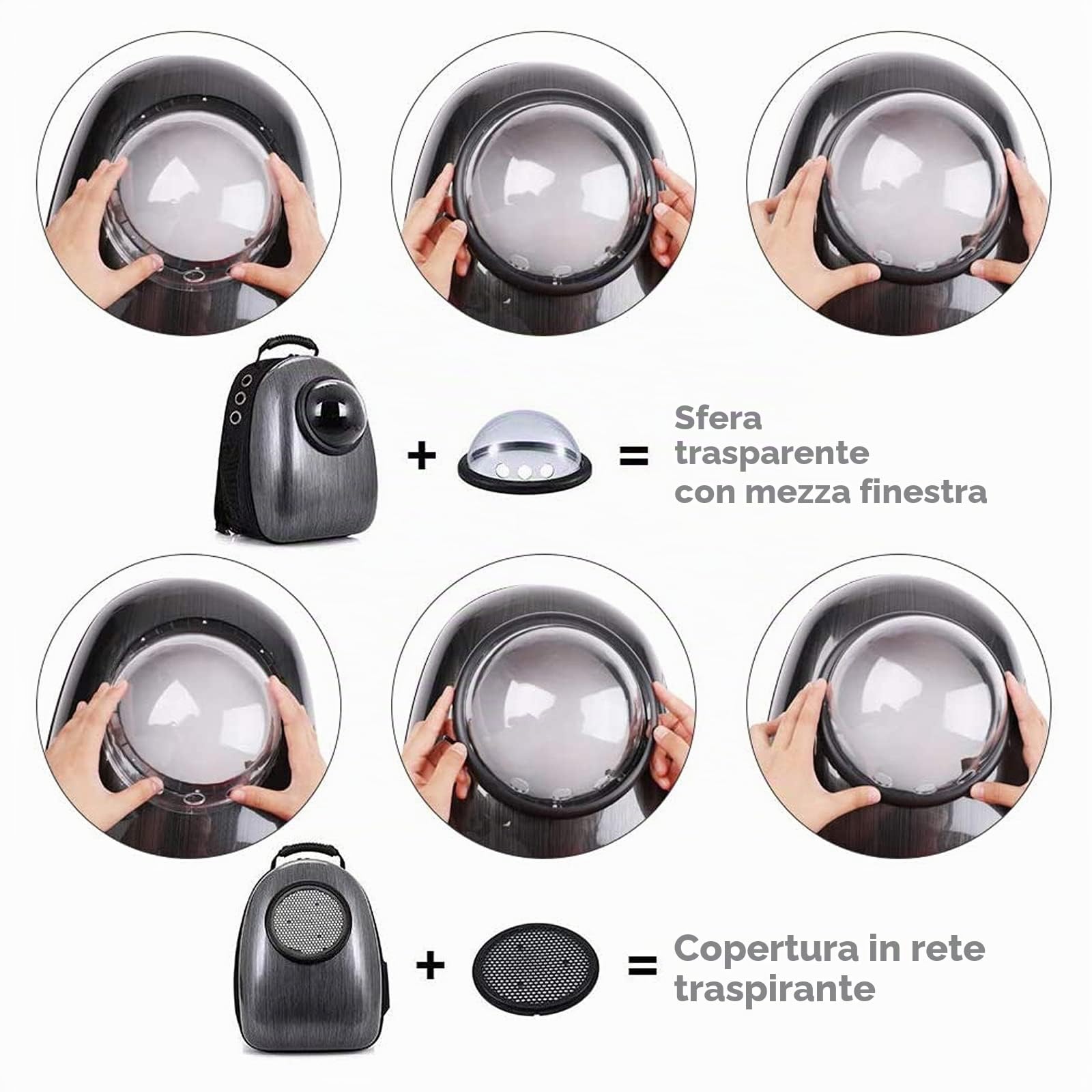 PETCUTE Zaino Gatto Cane 7.5kg,Traspirante,Zaino per Cani Gatti a Bolla con Tappetino Rimovibile e Tasca Laterale,Approvato dalle Compagnie Aeree,Borsa per Passeggiata Escursione