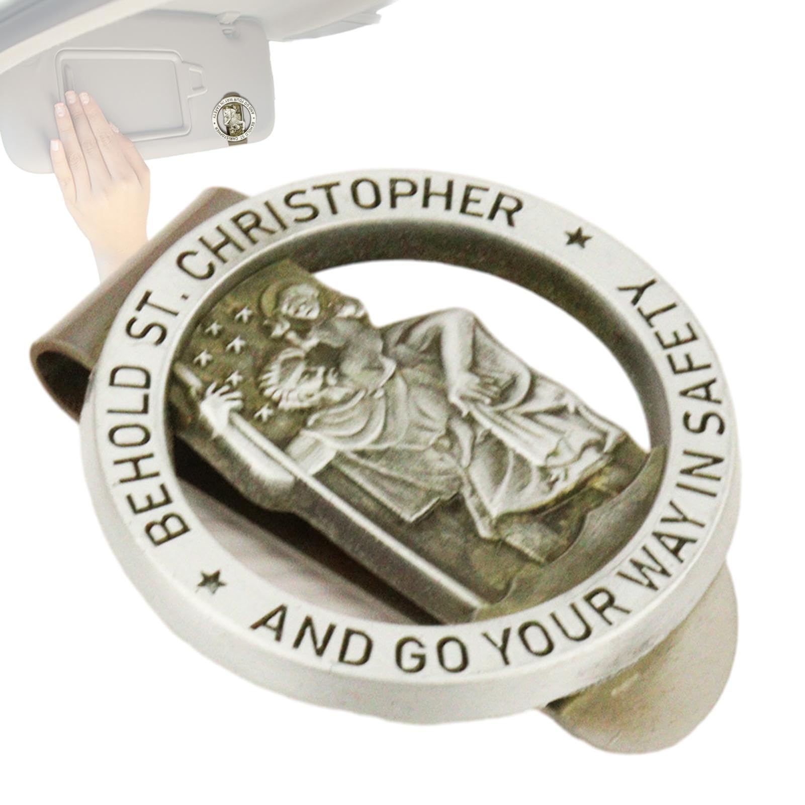 Médaille Saint Christophe Clip Pare-Soleil - Métal Non Déformable - Pour Voiture, Camion, SUV - Protection Et Décoration