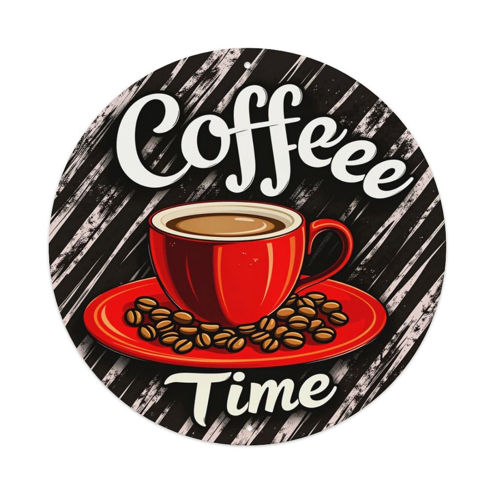 Coffee Cup Beans Saucer Time Round Tin Sign Retro Metal Sign for Cafe Bar Pub Home Game Room Gym Club Wall Decoration Vintage Metal Poster 8x8 Inch
