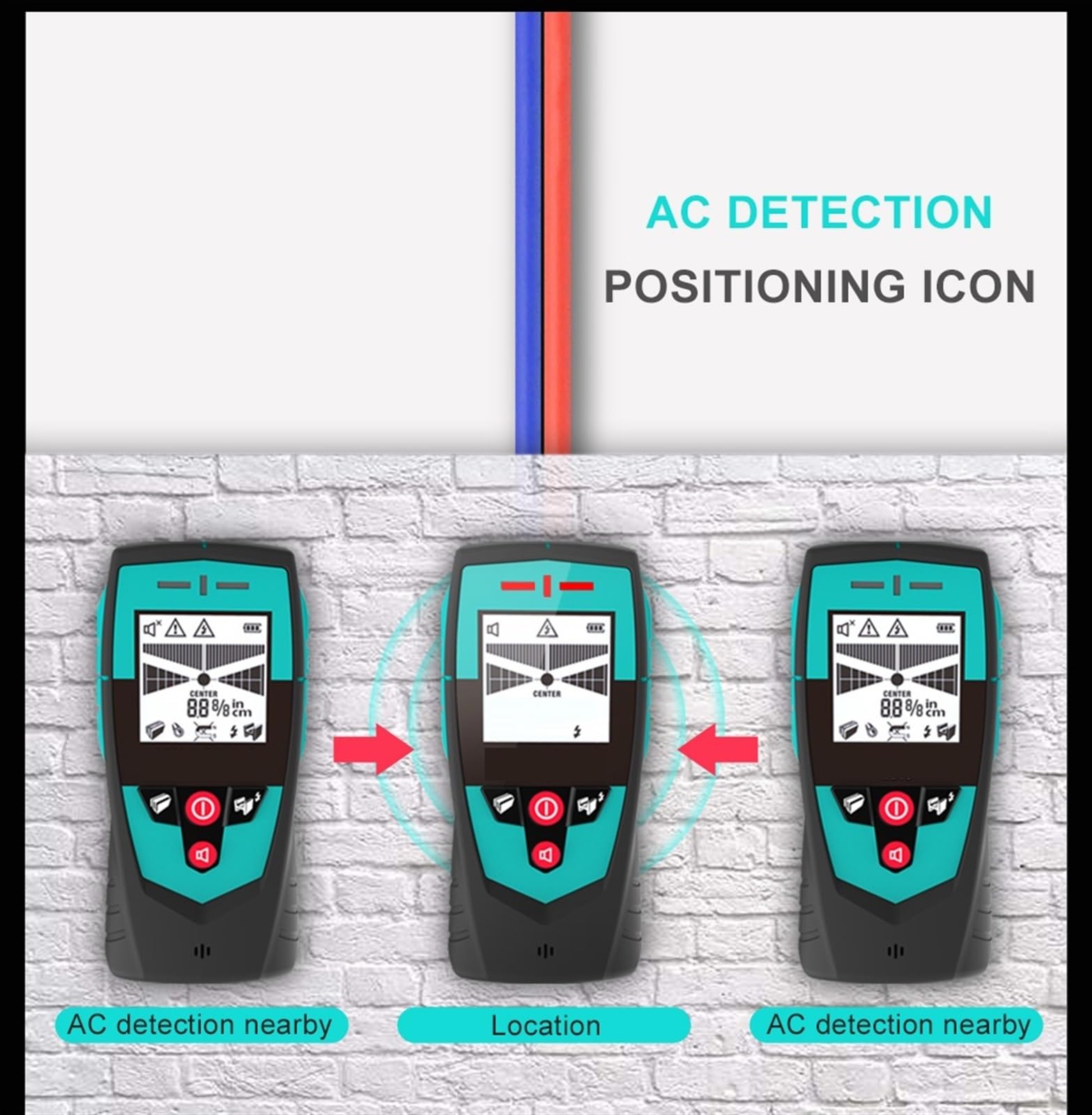 Multifunktions-Wanddetektor-Scanner, großer Flächensensor for die Suche nach Metall-Nichtmetall-Wechselstromkabeln mit LCD-Display und Signalton zur Goldsuche