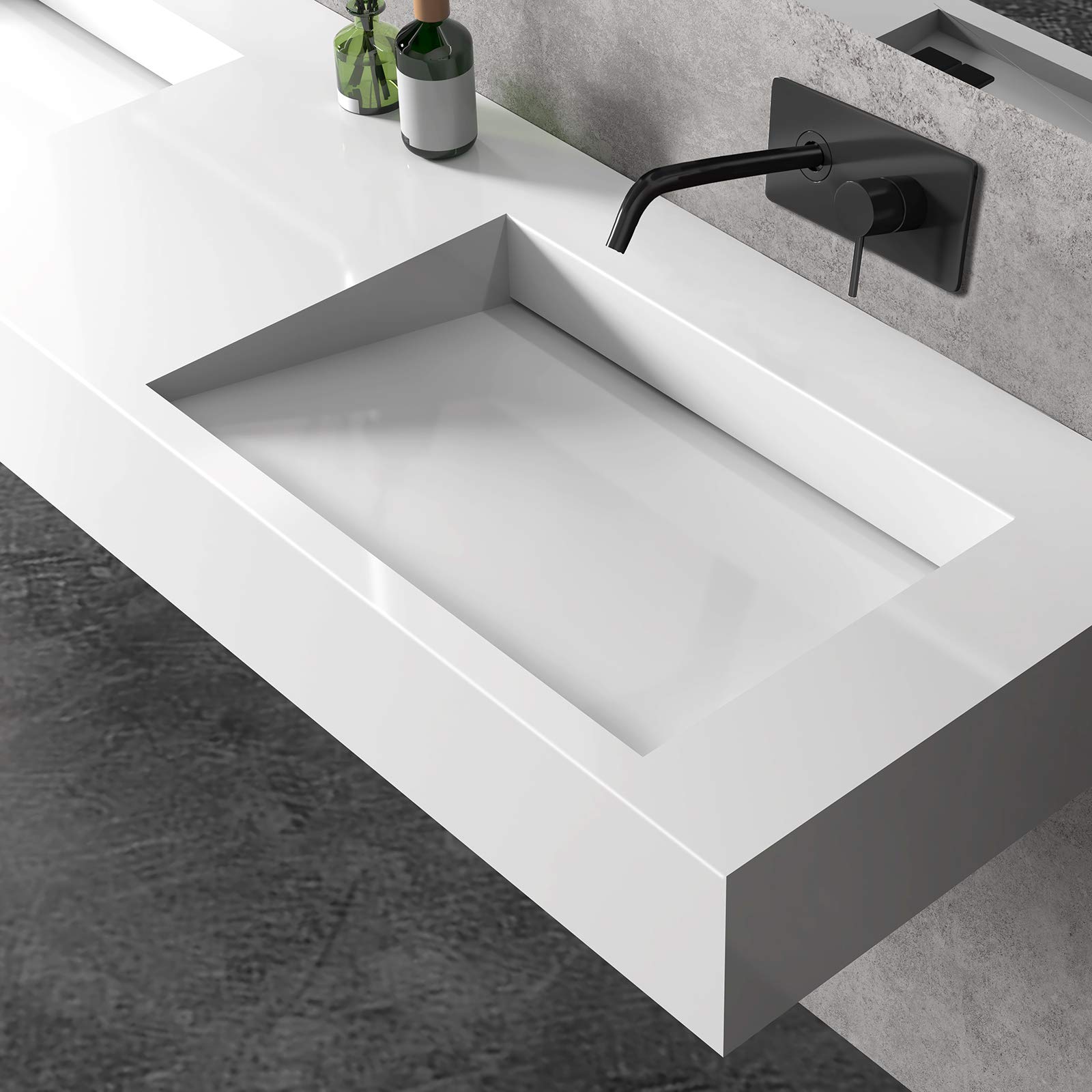 Double vasque à poser ou a suspendre TWG16, en solid surface - 153x45x15cm - couleur en option, Couleur:Blanc mat