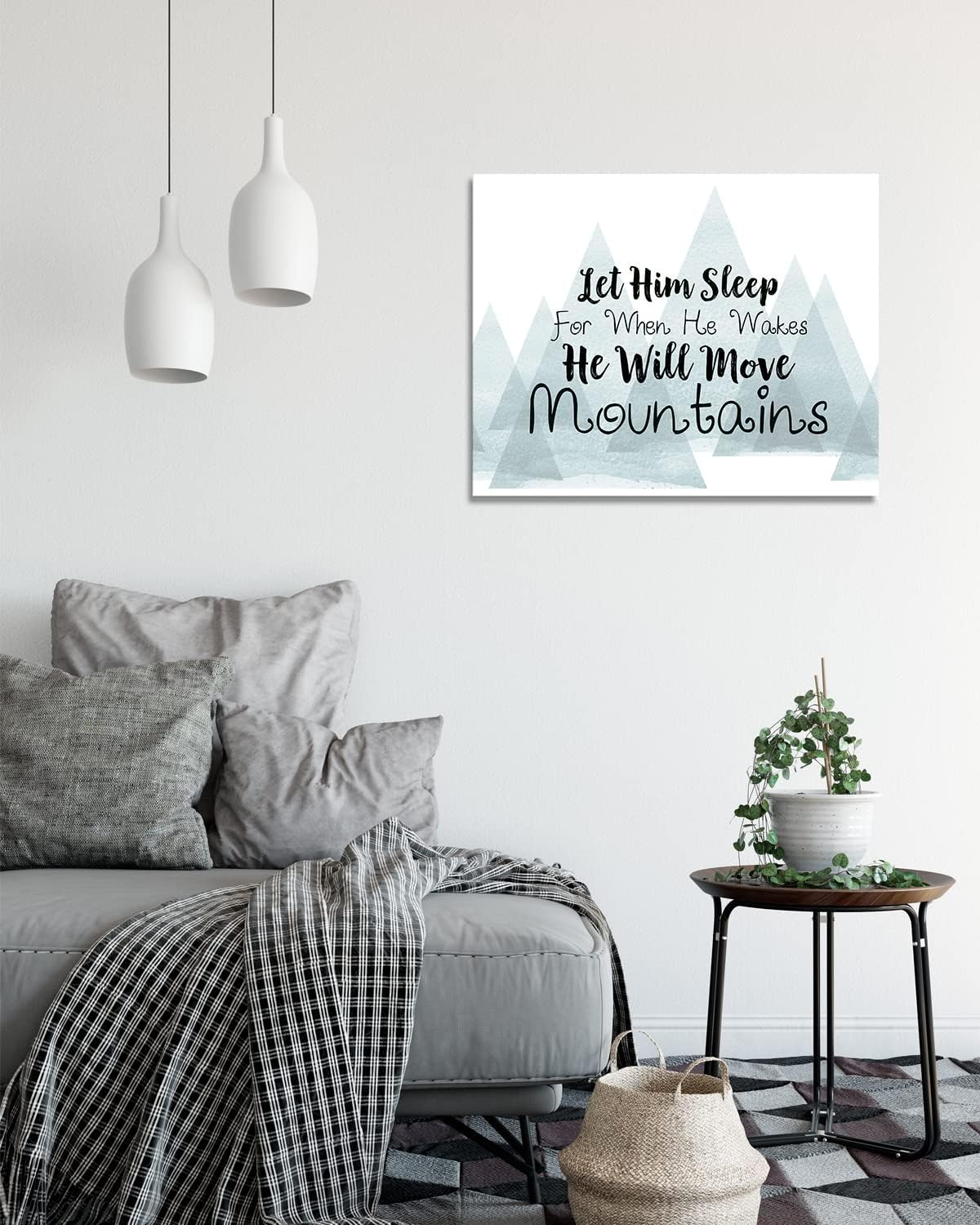 Govivo Let Him Sleep For When He Wakes He Will Move Mountains - Kids Bedroom Decor for Boys - Above Crib Decor - Nursery Wall Decorations - Motivational Quote for Boys - 40x32 ready to hang canvas