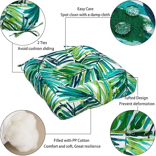 Miniatura 6 de Magpie Fabrics Paquete de 2 cojines de asiento capitoné de 19 x 19 pulgadas, cojines de patio en forma de U con lazos, almohadillas impermeables