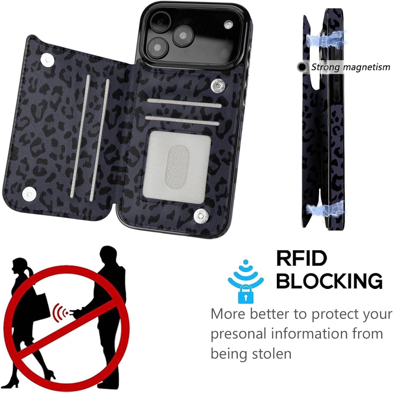 for iPhone 17 Pro Max Wallet Case with Card Holder,Purple Leopard image 4