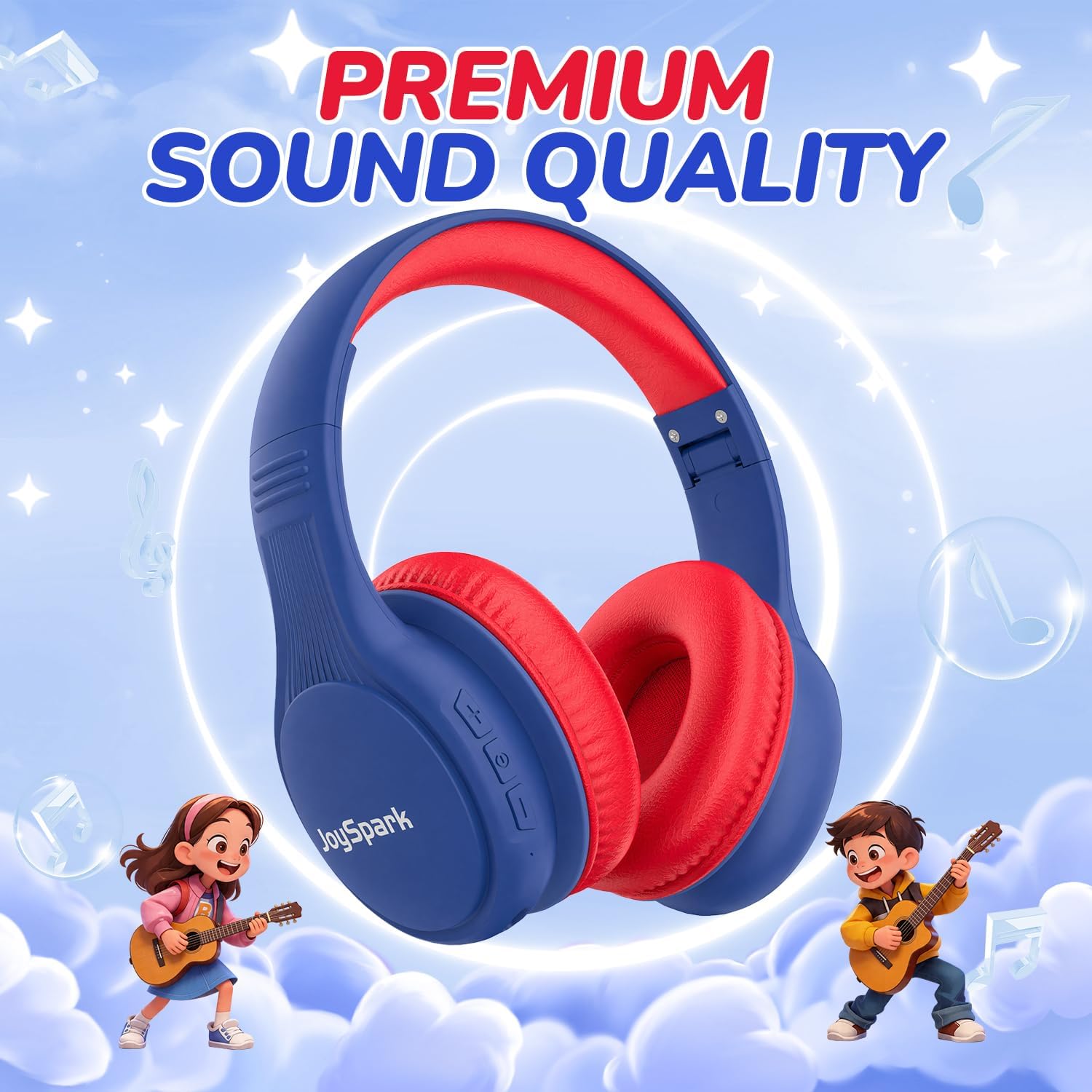 JoySpark Kids Bluetooth Headphones Foldable, 60Hrs, Built-in Mic-Blue Red