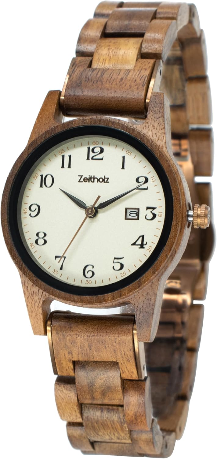 Zeitholz Woman Wood Watch, Wooden Watch, Gifts, Analog Watch, Leuben Collection, 32mm, 100% Natural Wood with Japanese Quartz Movement.