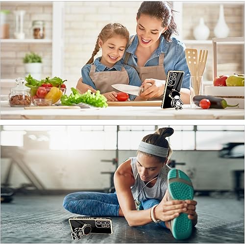 Miniatura 5 de Jusy Funda para teléfono Samsung Galaxy A15 5G con soporte oculto de astronauta chapado en 6D, protector de cámara, diseño de corazón de amor