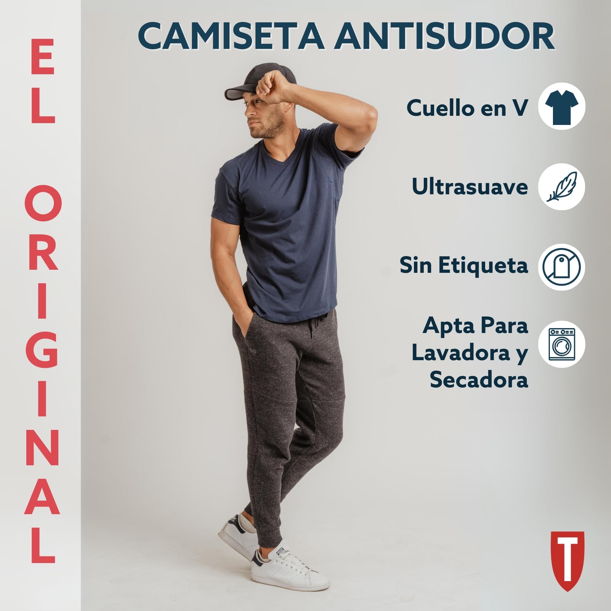 Thompson tee - Camiseta Interior antisudor con Refuerzo en Las Axilas - Corte Regular - Cuello en Pico