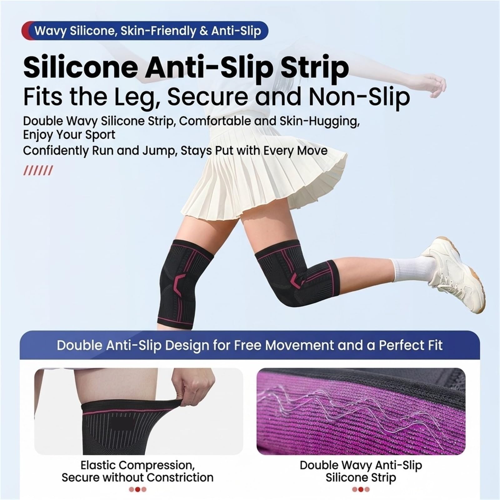 Genouillères de sport pour la course à pied, la corde à sauter et la musculation ; soutien du ménisque, stabilisateur de rotule, genouillère de compression respirante pour femmes et hommes, idéal