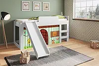 Cama Infantil 90 com Cortina e Escorregador Diversão Branco