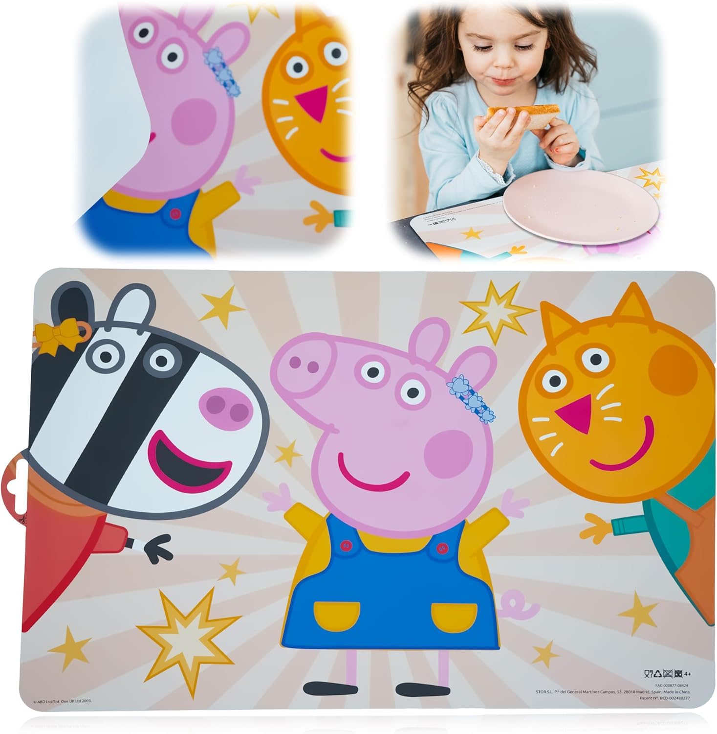 Licensed Peppa Pig Placemat for Kids, Mealtime Mat with Colorful Design, Non-Slip Reusable Table Mat, Wipe Clean, 41.5cm Toddler Dining Placemat, Promotes Independent Eating, Cute Peppa Pig Tableware