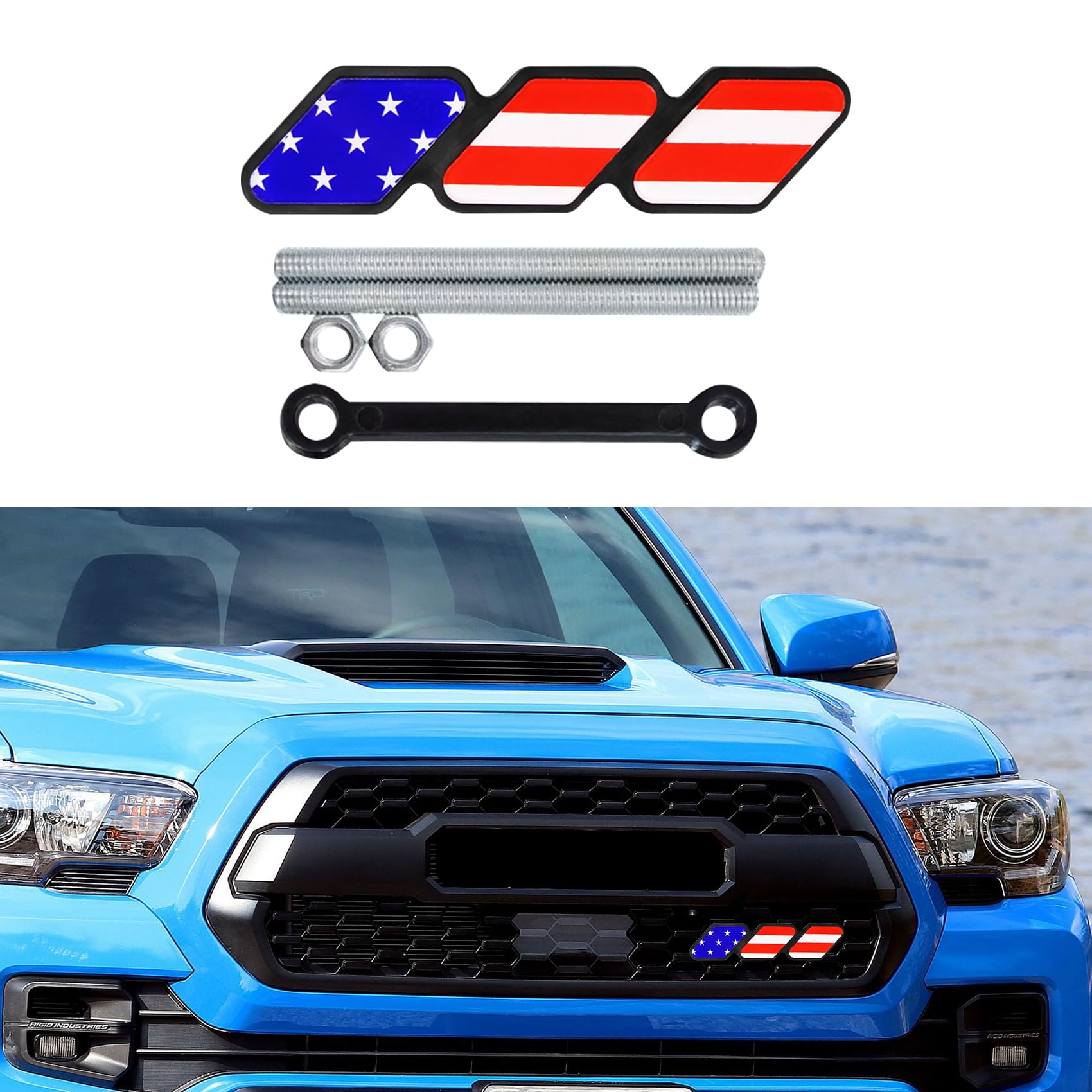 Tri-Color Grille Decor Badge, Personalized Creative Grille Insert Trims, Front Grille Decoration Compatible with 4 Runner Tacoma Tundra Highlander RAV4 Sequoia, Exterior Car Accessories