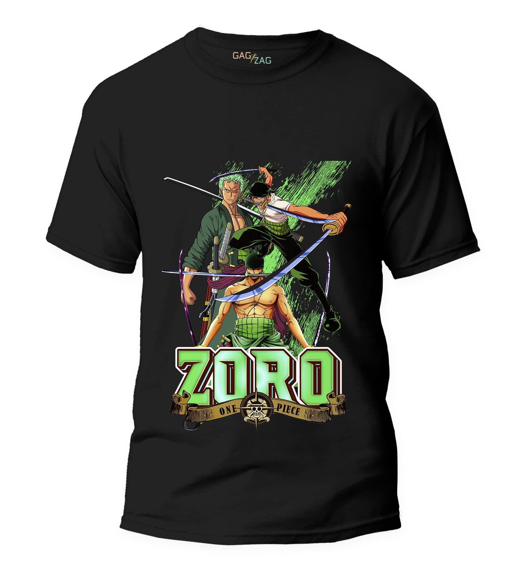 Gagzag Men Zoro Designer Anime Tshirt | Black - Small