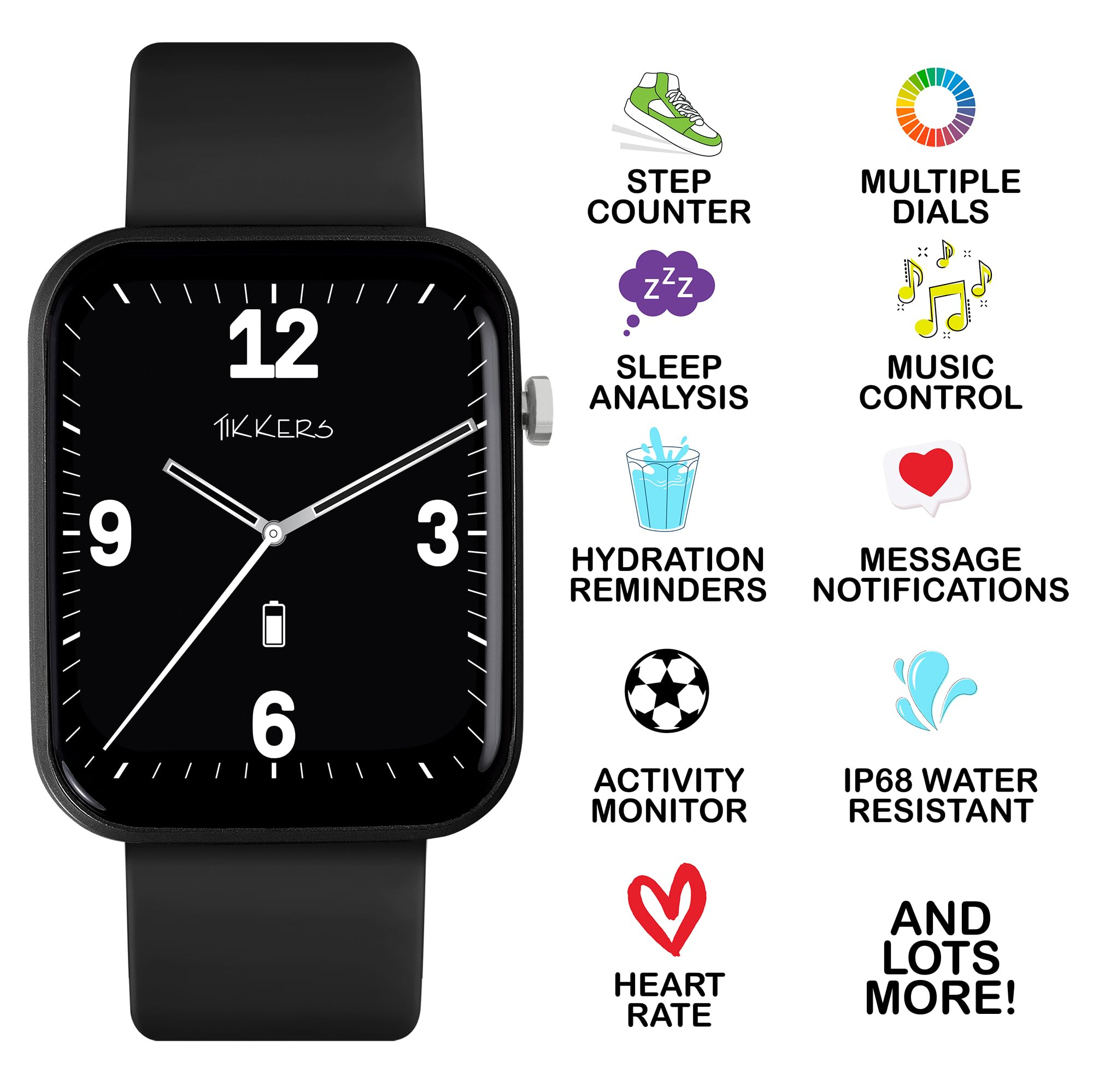 Tikkers Smart Series 13 - Czarny silikonowy pasek Smart Watch & Earbuds Set TKS13-0032-SET
