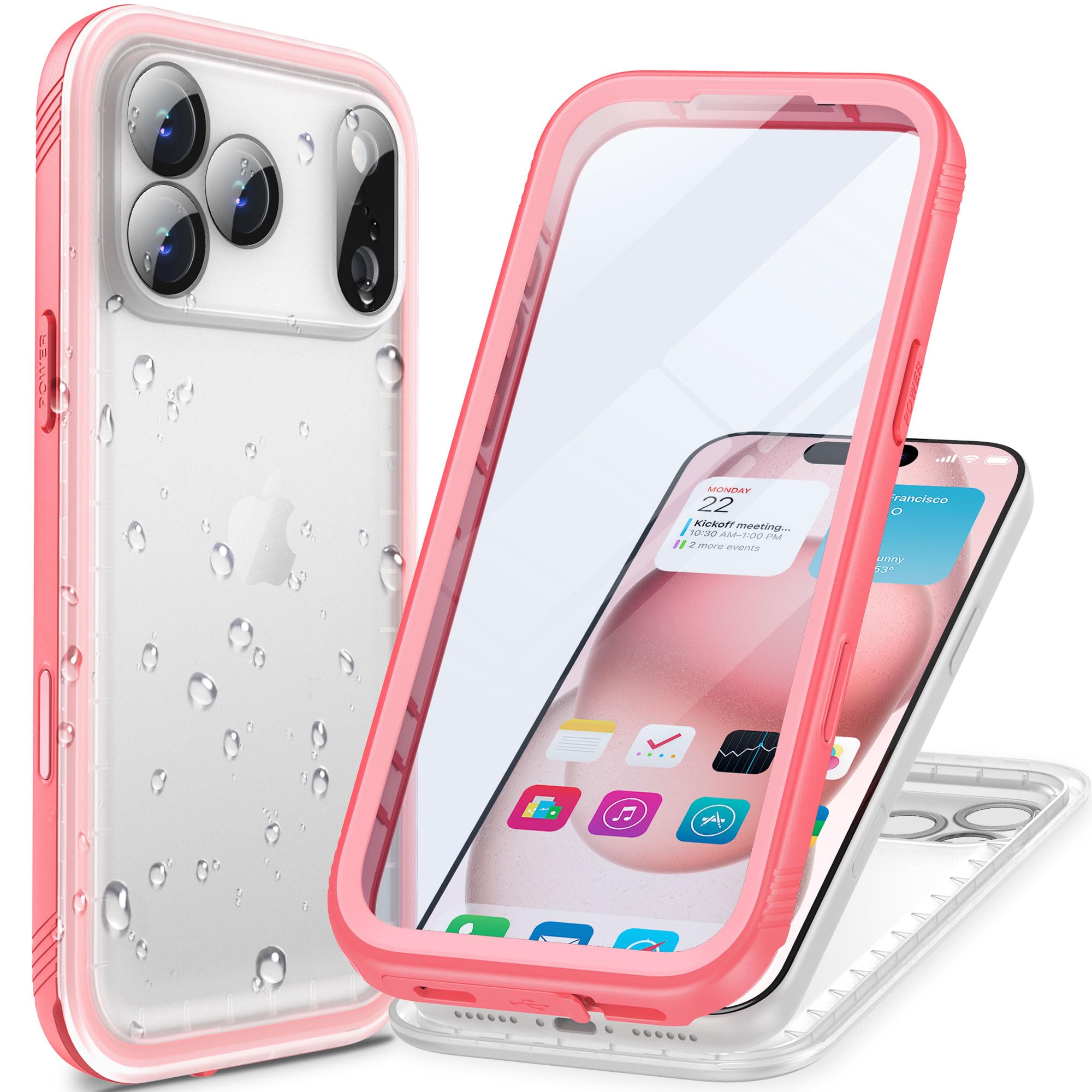 Cozycase Cover Rosa Per iPhone 17 Pro Max Antiurto Impermeabile Slim Indistruttibile Custodia i Phone 17 ProMax Rinforzata Totale Gomma Sott' Acqua Mare Slim Con Tappi Antipolvere Cordino