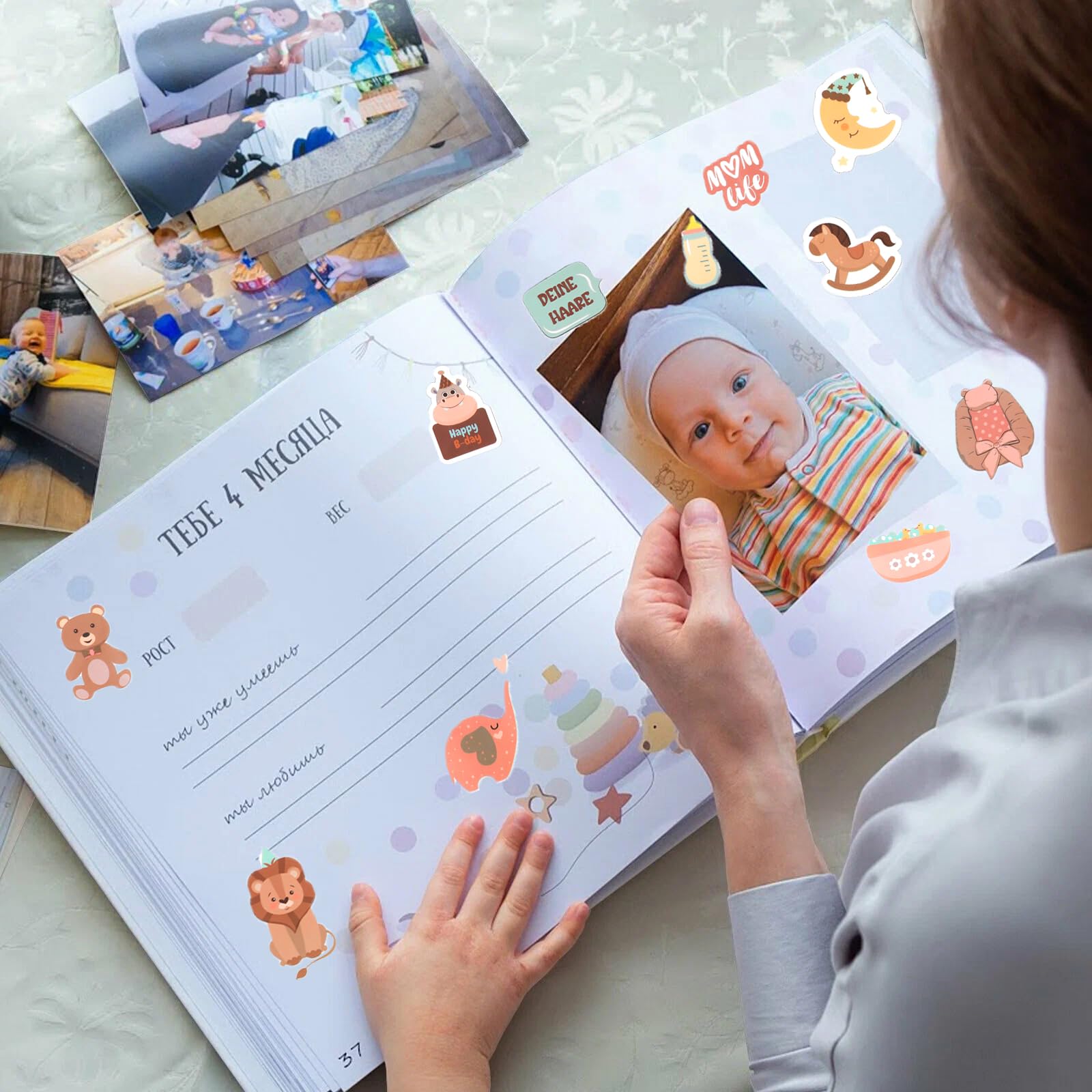 Baby-Aufkleber Set – 4 Blätter Mit über 212 Motiven Für Fotoalben, Scrapbooks & Babyparty-Deko