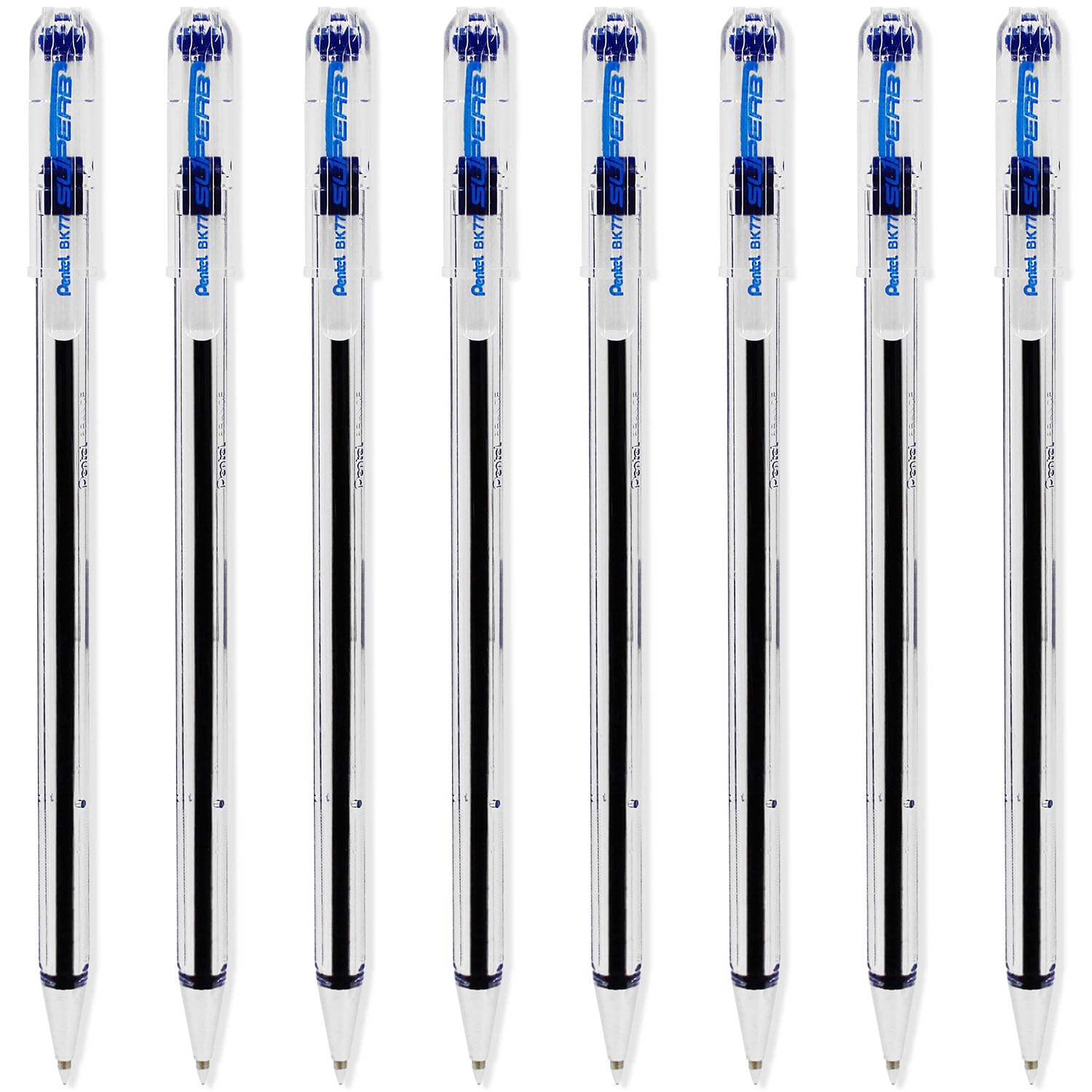 Pentel Superb Ballpoint Pen Ball Point Pens 0.7mm Nib Tip 0.25mm Line Width Fine Line Refillable Ink BK77 - Pack Of 8 - Blue Ink