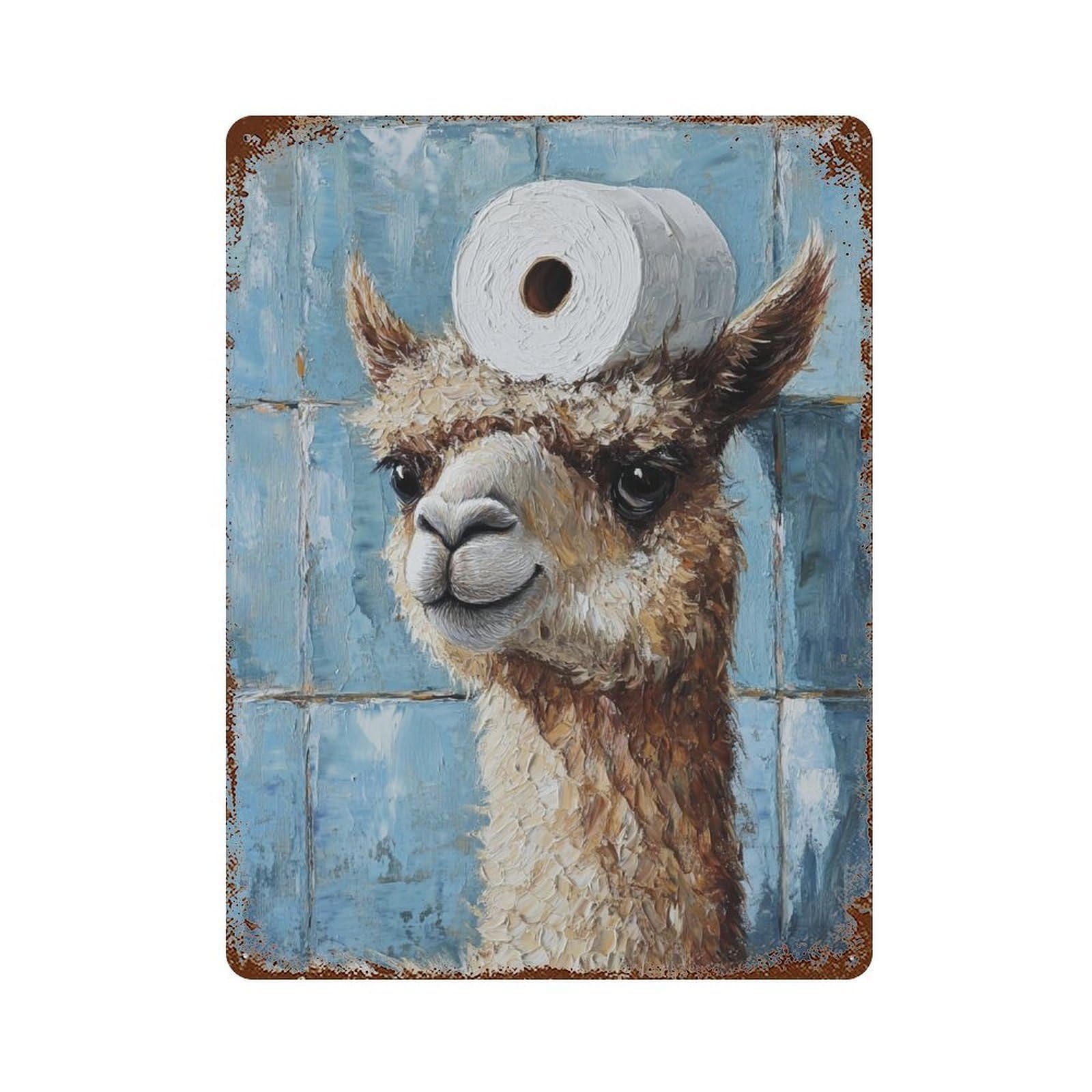 Alpaca with Toilet Paper on Head-2 Vintage Metal Tin Sign 15.7"x11.8", Decorative Metal Wall Art for Garage, Pub Or Kitchen