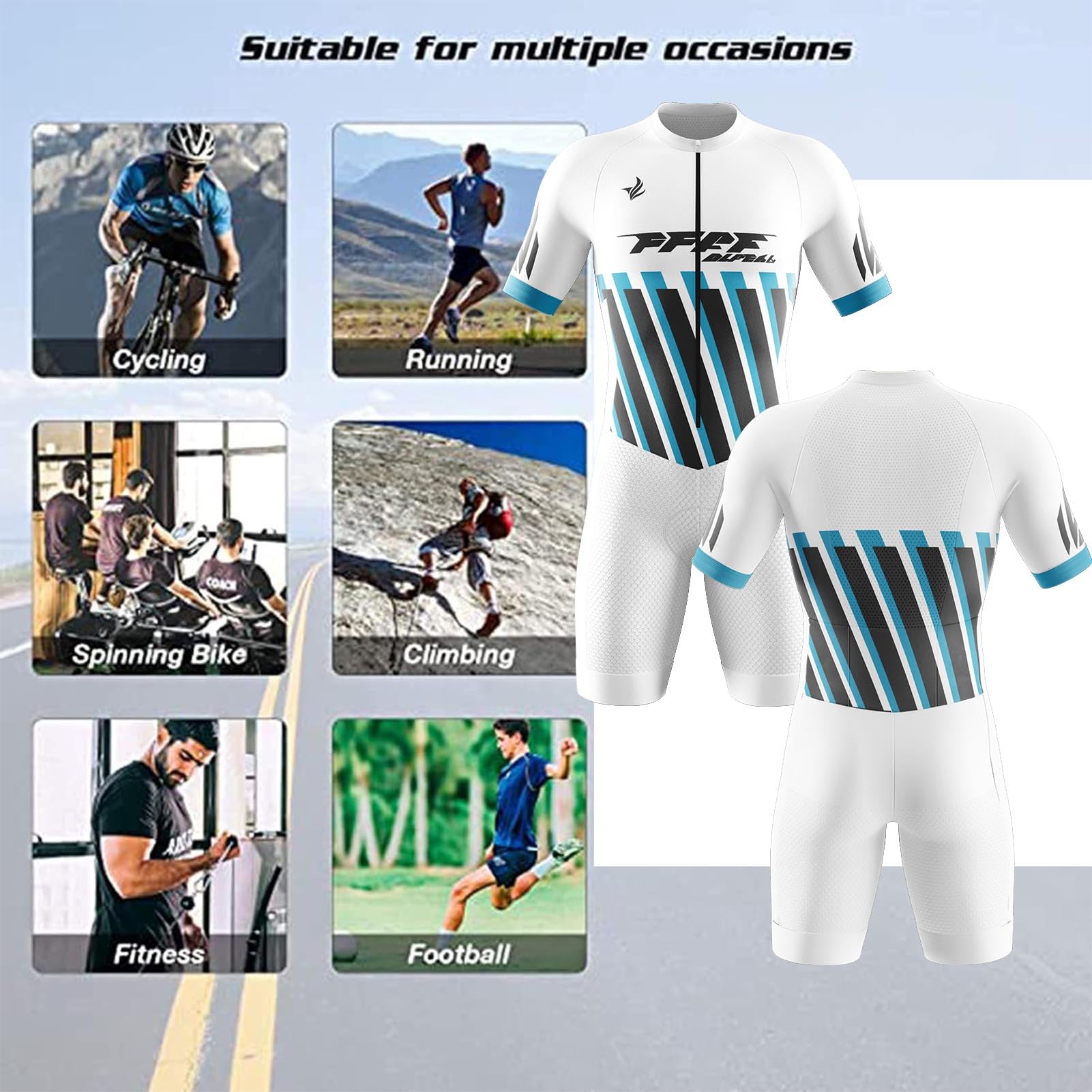 2025 Herren Fahrrad-Skinsuit Triathlon Anzug Herren Herren Radsportanzug gepolstert einteilig Trisuit Bike Top Short Trisuit Einteiler (Q7,L)