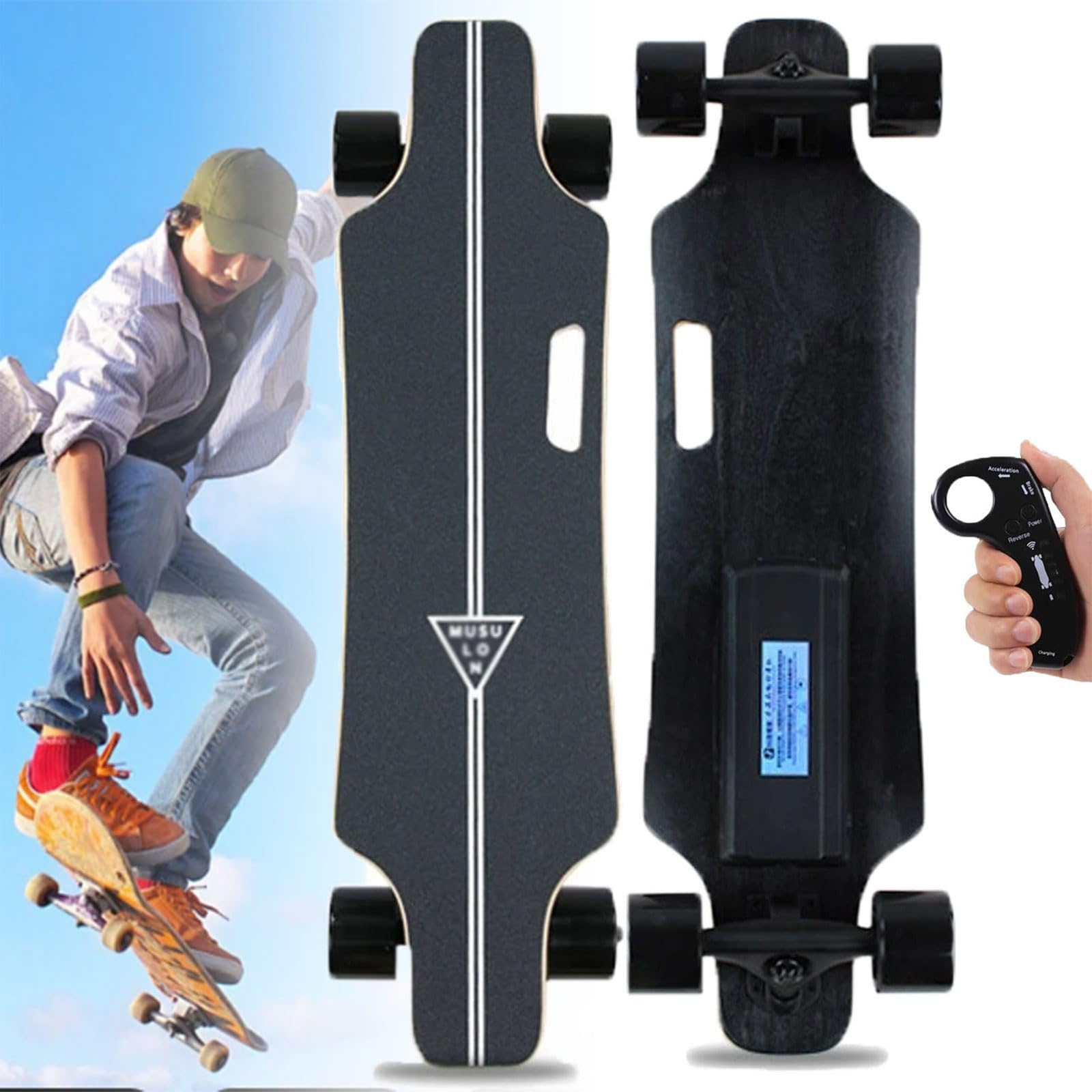All-Terrain Electric Longboard Skateboard with Remote, Electric Skateboard, 350w Brushless Electric Cruiser Board with 4-Speed Remote, Range 15km, 330lb Capacity, Capacity Maple F