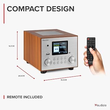 Audizio Vieste DAB Digital FM Radio, Bluetooth, 60W, Built-In Sub, Silver
