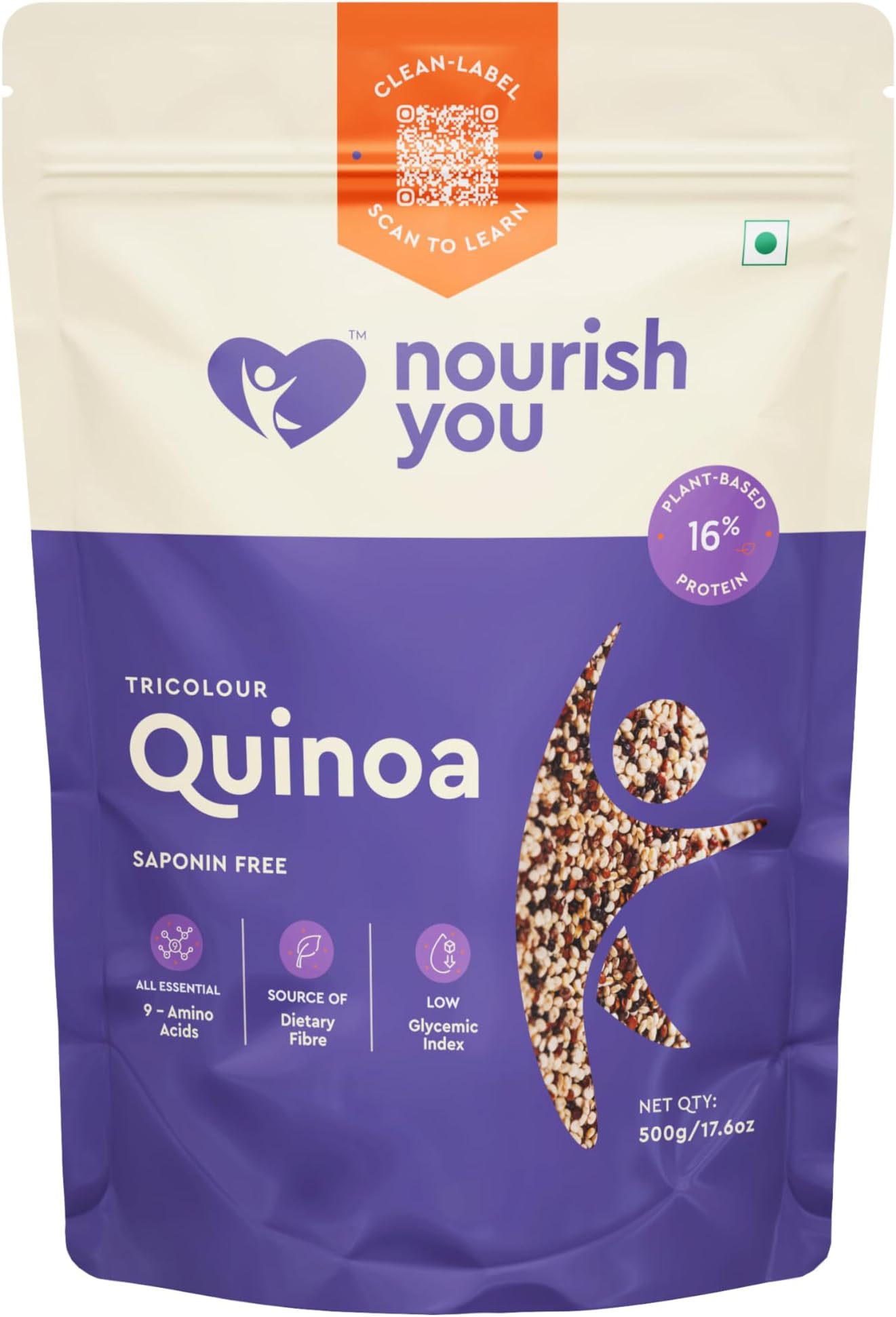 Nourish You Tricolour Quinoa | Protein & Fiber Rich Superfood | Gluten-Free Quinoa Grains for Eating | Healthy Food for Weight Management, Heart Health & Immunity | Ideal for Salads, Khichdi, Pulao & More - 500g
